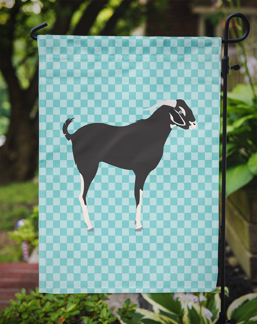 Black Bengal Goat Blue Check Garden Flag Mailbox Decorative Yard Banner Outside Patio Artwork for Flower Beds, Garden Size, Multicolor