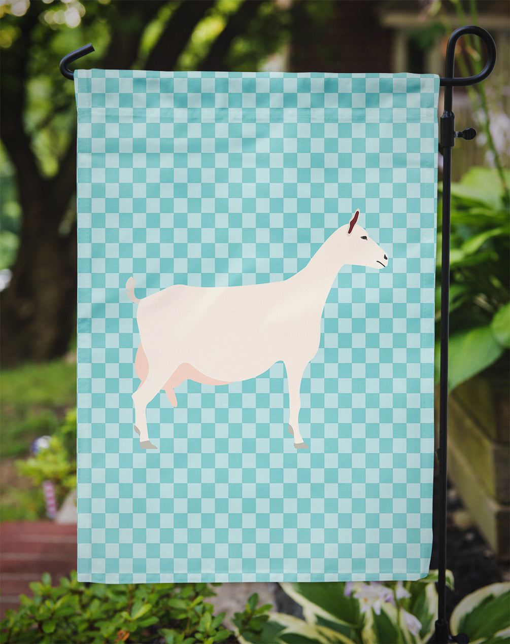 Saanen Goat Blue Check Garden Flag Mailbox Decorative Yard Banner Outside Patio Artwork for Flower Beds, Garden Size, Multicolor