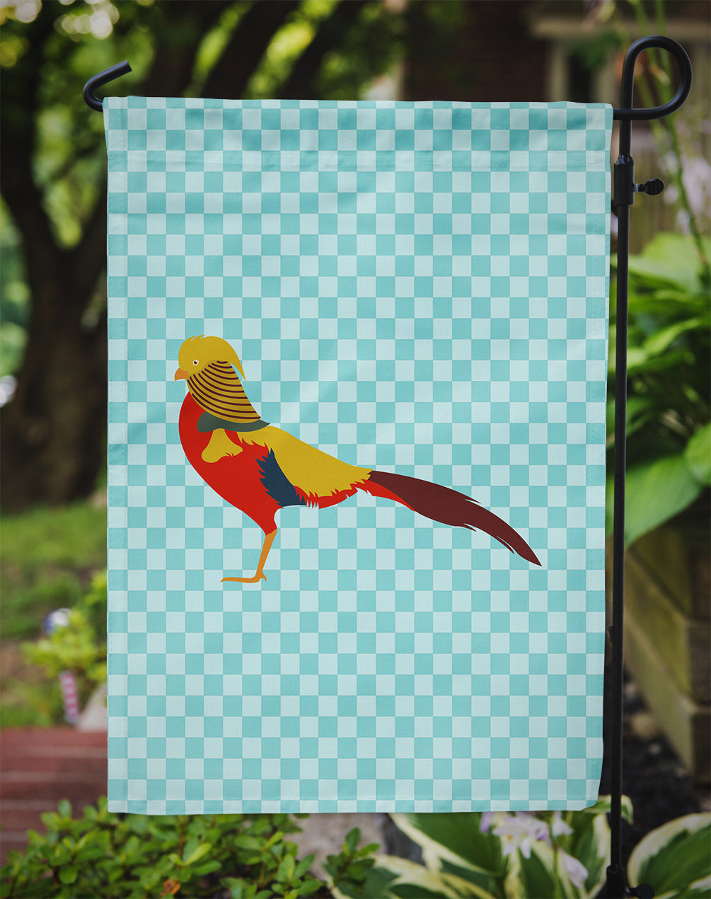 Golden or Chinese Pheasant Blue Check Garden Flag Mailbox Decorative Yard Banner Outside Patio Artwork for Flower Beds, Garden Size, Multicolor
