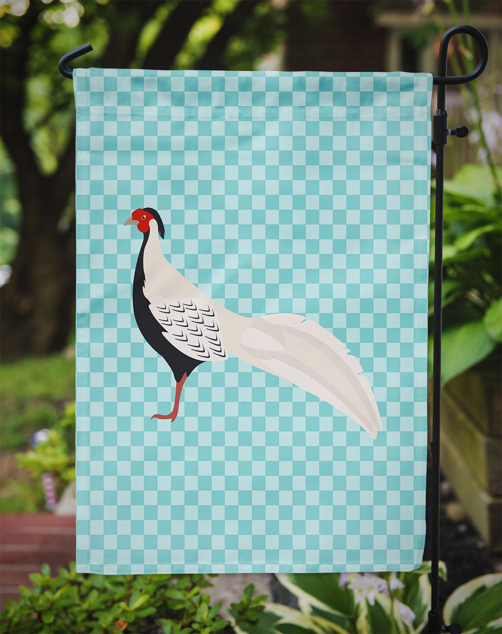 Silver Pheasant Blue Check Garden Flag Mailbox Decorative Yard Banner Outside Patio Artwork for Flower Beds, Garden Size, Multicolor