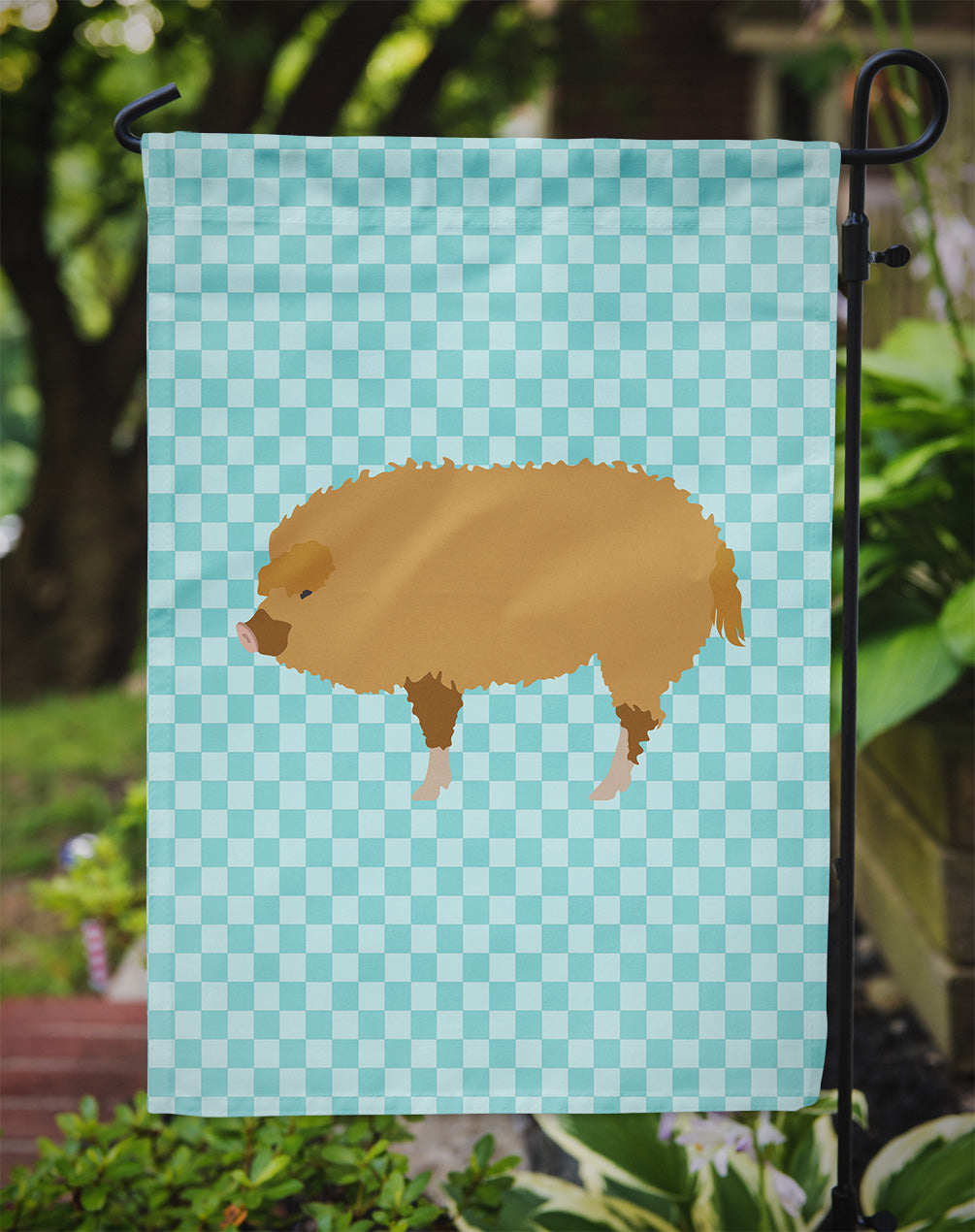 Hungarian Mangalica Pig Blue Check Garden Flag Mailbox Decorative Yard Banner Outside Patio Artwork for Flower Beds, Garden Size, Multicolor