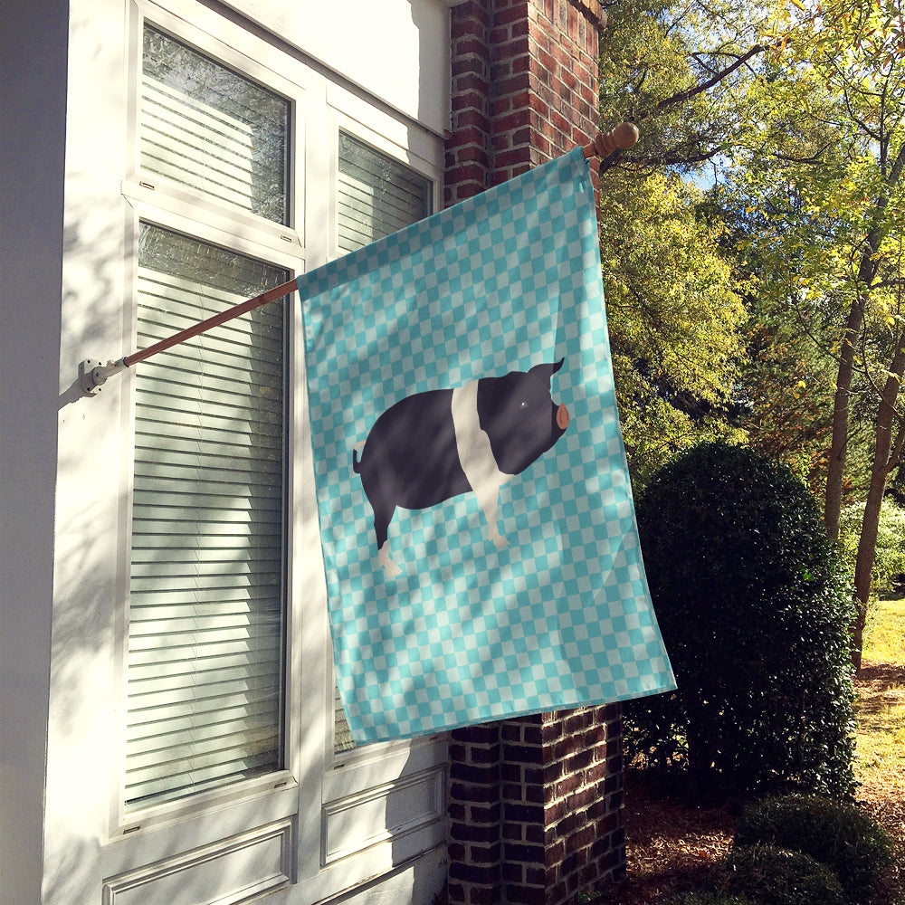 Hampshire Pig Blue Check House Flag 28x40 Porch Sleeve Pole Decorative Outside Yard Banner Artwork Wall Hanging, Polyester