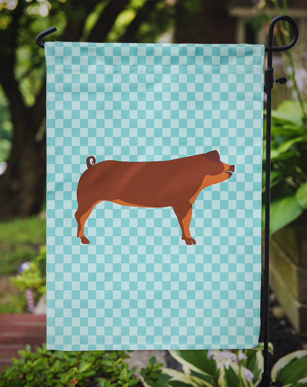 Duroc Pig Blue Check Garden Flag Mailbox Decorative Yard Banner Outside Patio Artwork for Flower Beds, Garden Size, Multicolor