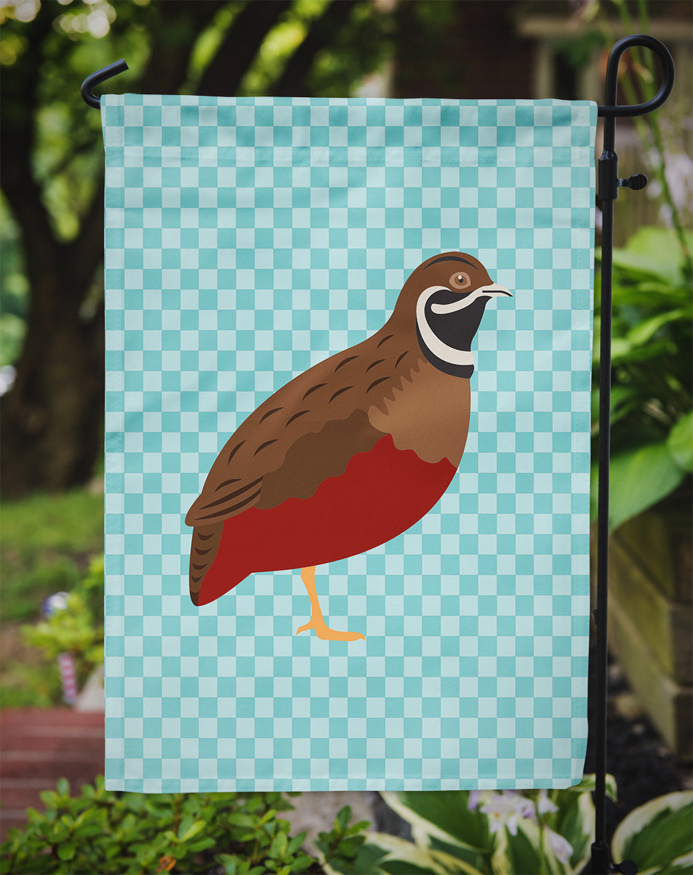 Chinese Painted or King Quail Blue Check Garden Flag Mailbox Decorative Yard Banner Outside Patio Artwork for Flower Beds, Garden Size, Multicolor