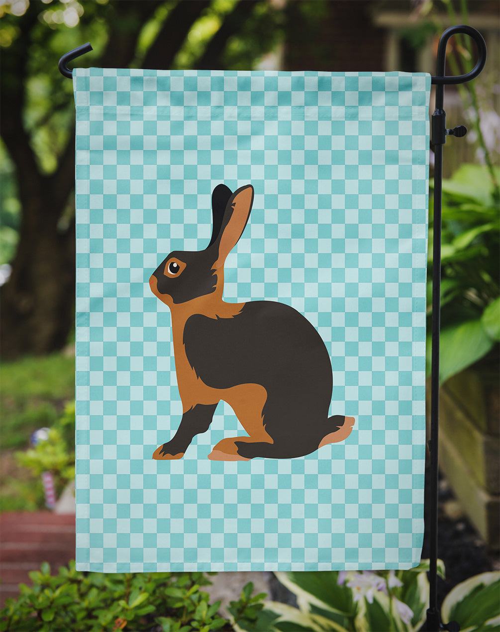 Tan Rabbit Blue Check Garden Flag Mailbox Decorative Yard Banner Outside Patio Artwork for Flower Beds, Garden Size, Multicolor