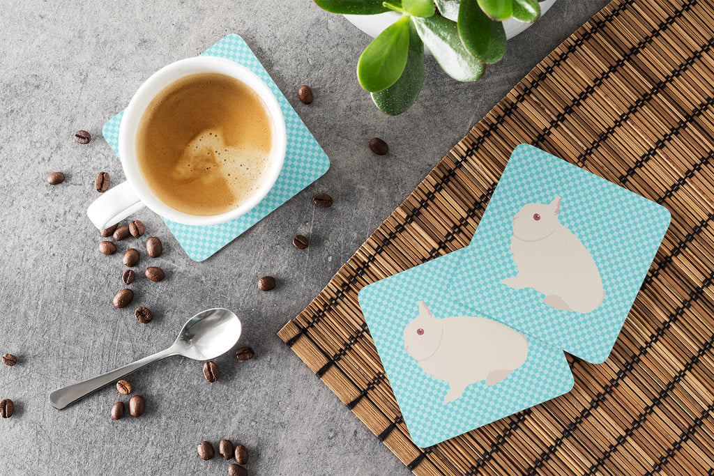 Hermelin Rabbit Blue Check Foam Coasters Set of 4 Cup Coasters for Indoor Outdoor, Tabletop Protection, Anti Slip, Mouse pad Material