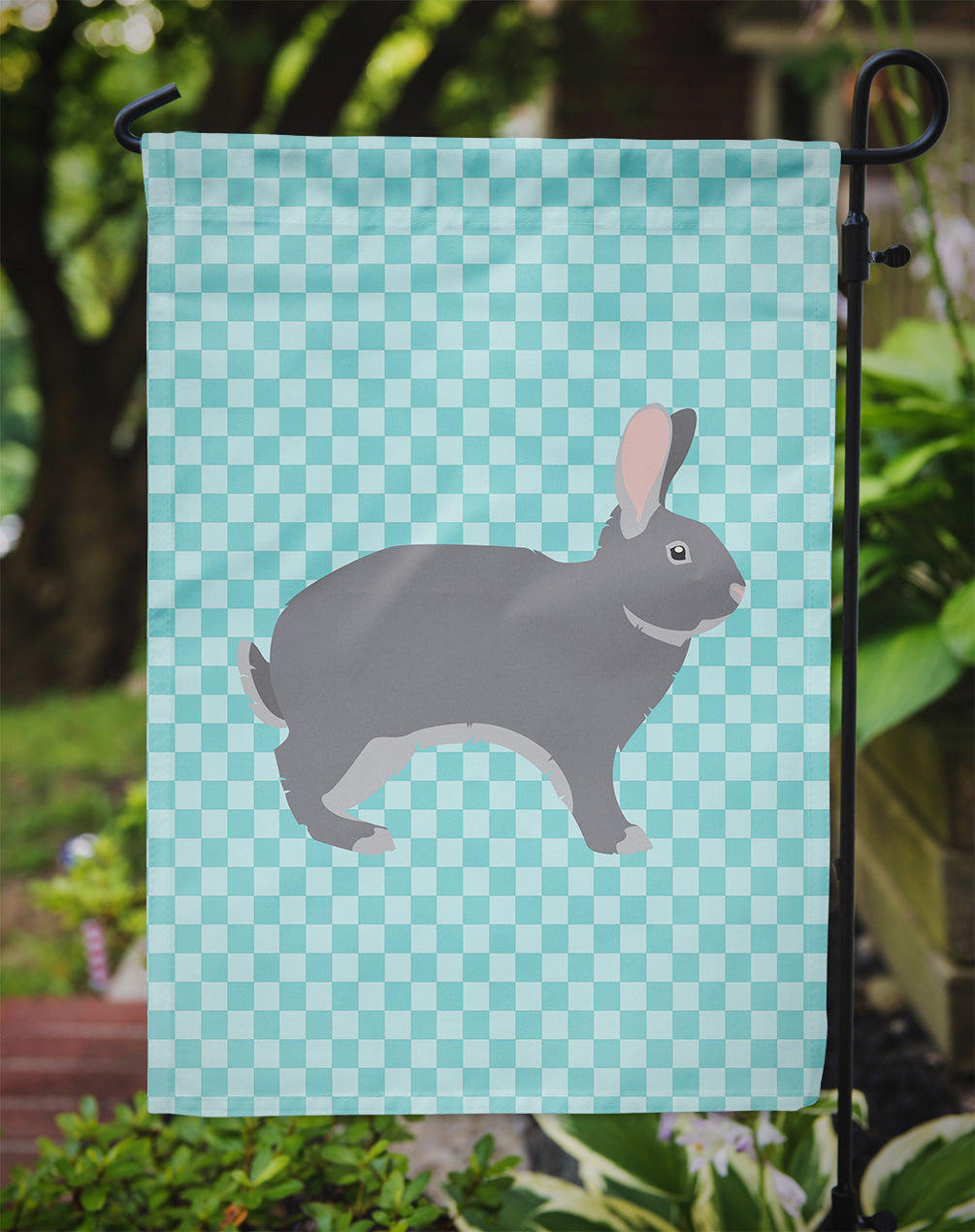 Giant Chinchilla Rabbit Blue Check Garden Flag Mailbox Decorative Yard Banner Outside Patio Artwork for Flower Beds, Garden Size, Multicolor