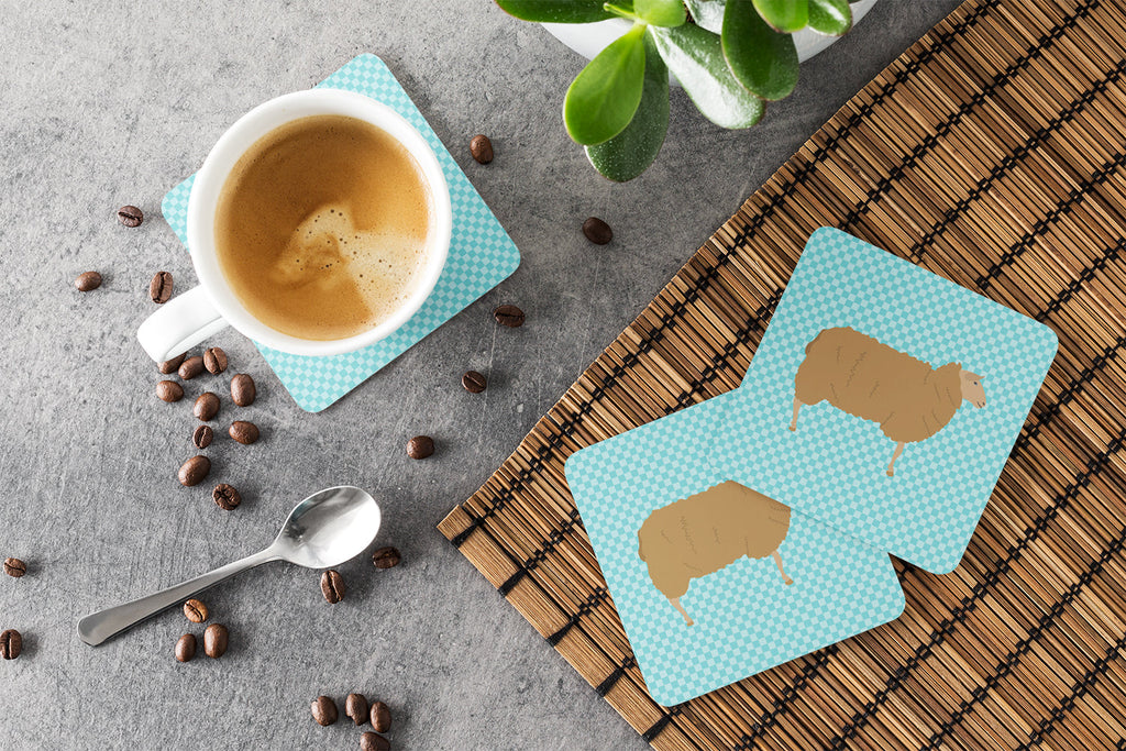 East Friesian Sheep Blue Check Foam Coasters Set of 4 Cup Coasters for Indoor Outdoor, Tabletop Protection, Anti Slip, Mouse pad Material
