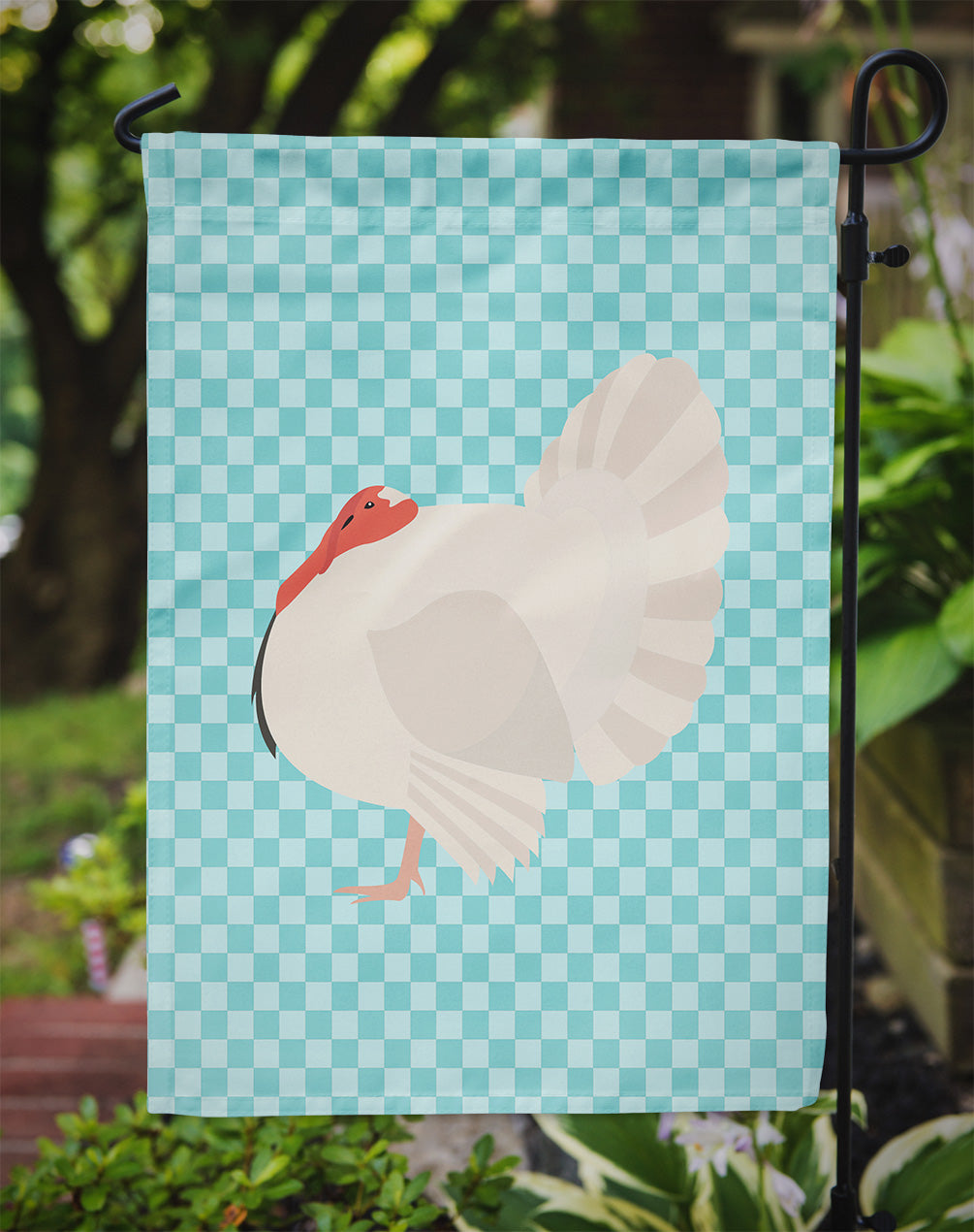White Holland Turkey Blue Check Garden Flag Mailbox Decorative Yard Banner Outside Patio Artwork for Flower Beds, Garden Size, Multicolor