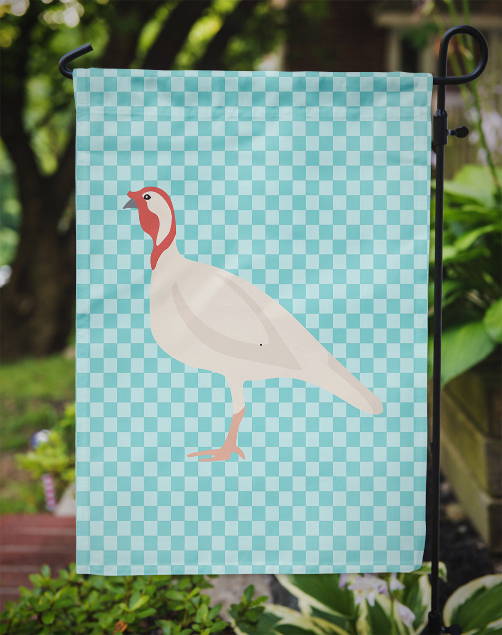 Beltsville Small White Turkey Hen Blue Check Garden Flag Mailbox Decorative Yard Banner Outside Patio Artwork for Flower Beds, Garden Size, Multicolor