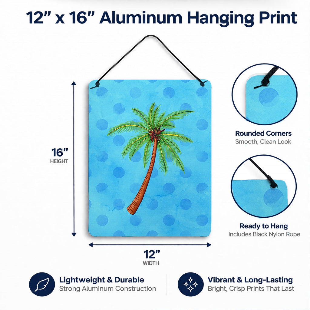 Palm Tree Blue Polkadot Wall or Door Hanging Prints Aluminum Metal Sign Kitchen Wall Bar Bathroom Plaque Home Decor Front Door Plaque, 12x16, Multicolor