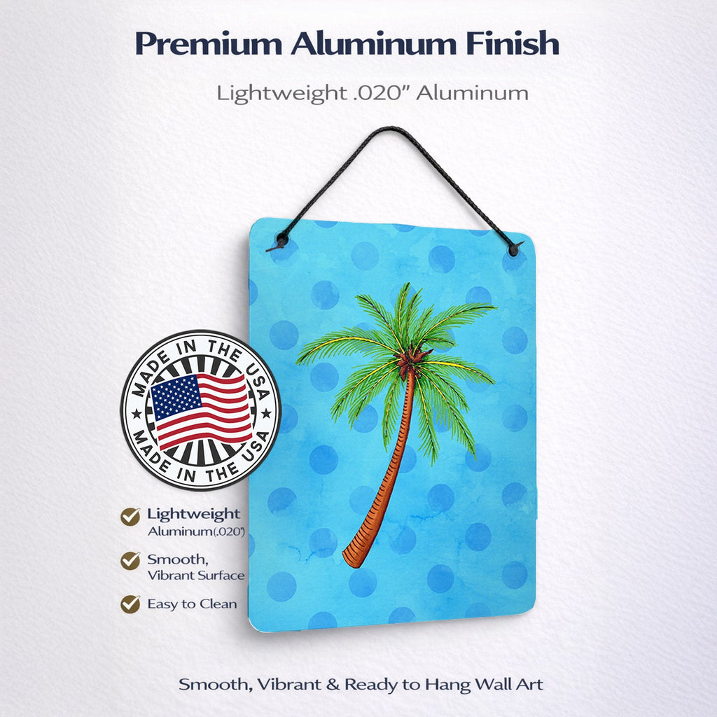 Palm Tree Blue Polkadot Wall or Door Hanging Prints Aluminum Metal Sign Kitchen Wall Bar Bathroom Plaque Home Decor Front Door Plaque, 12x16, Multicolor
