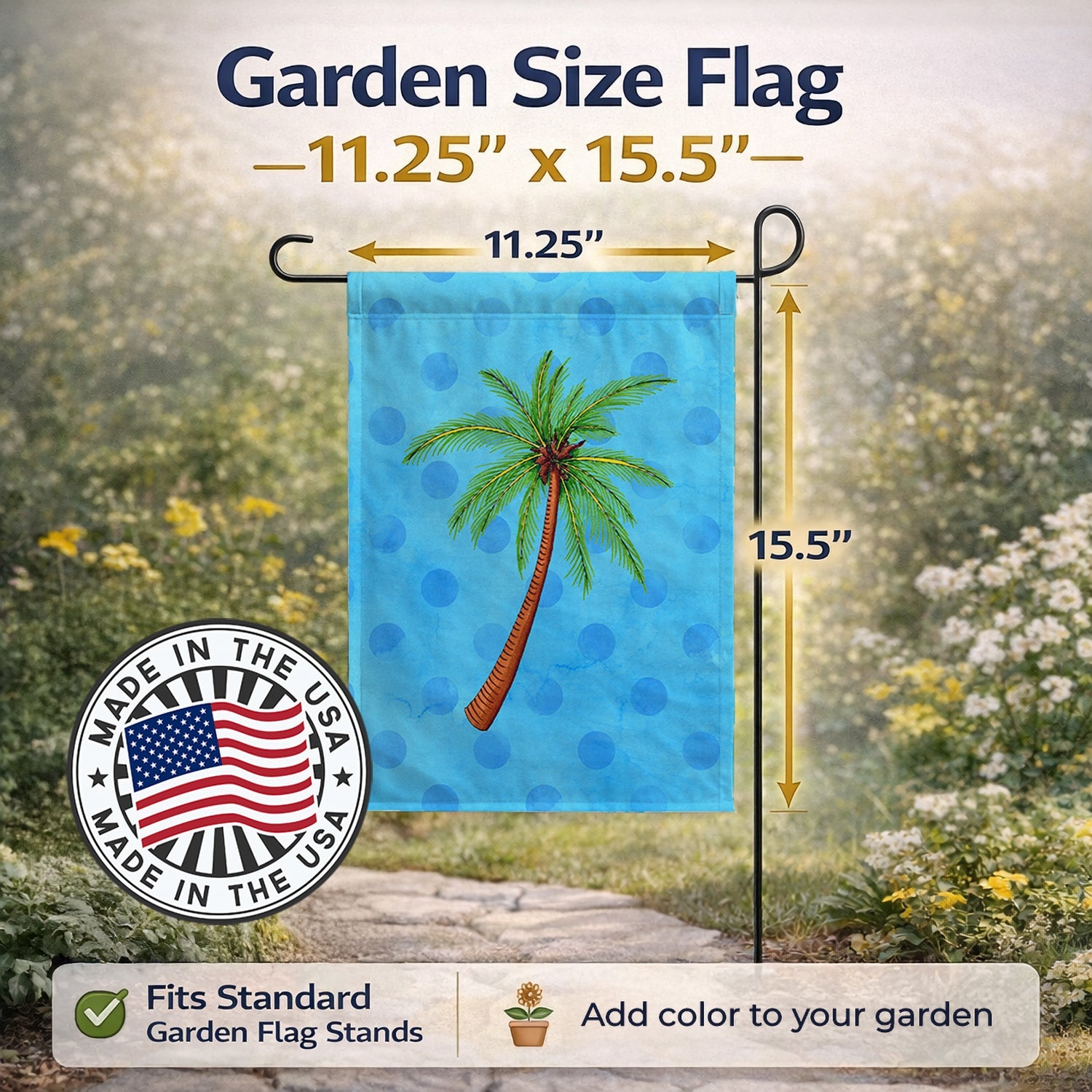 Palm Tree Blue Polkadot Garden Flag Mailbox Decorative Yard Banner Outside Patio Artwork for Flower Beds, Garden Size, Multicolor