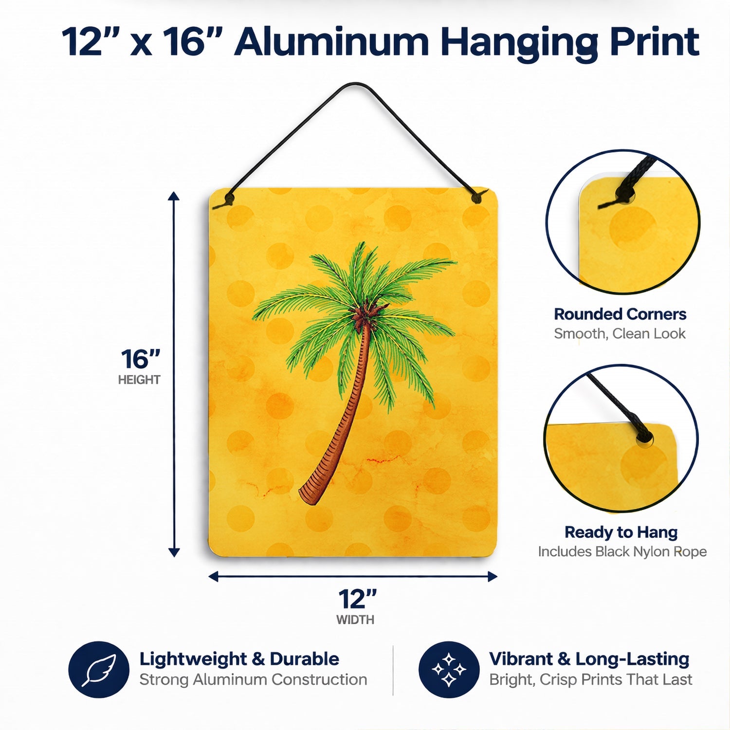 Palm Tree Yellow Polkadot Wall or Door Hanging Prints Aluminum Metal Sign Kitchen Wall Bar Bathroom Plaque Home Decor Front Door Plaque, 12x16, Multicolor