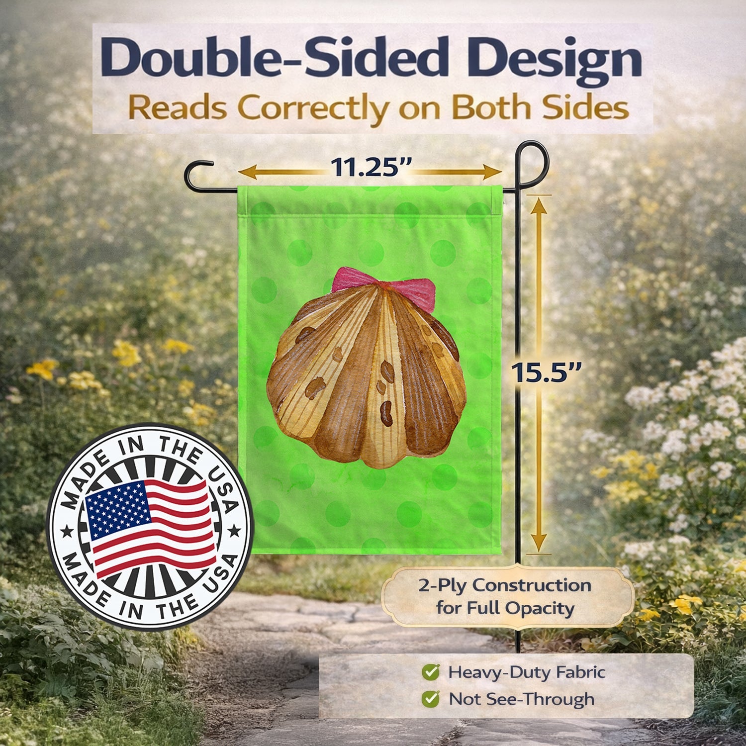 Sea Shell Green Polkadot Garden Flag Mailbox Decorative Yard Banner Outside Patio Artwork for Flower Beds, Garden Size, Multicolor