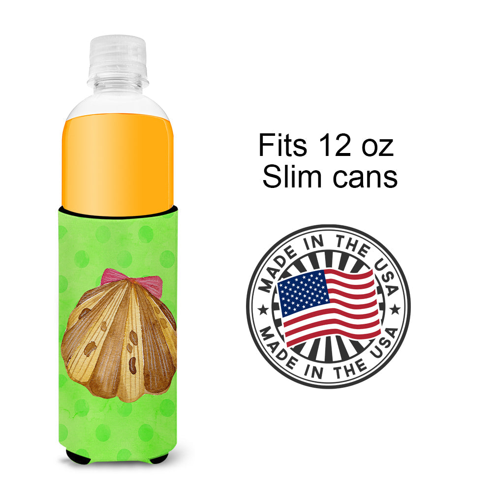 Sea Shell Green Polkadot Slim Can Hugger , Insulated Foam Hugger for 12 oz Slim Cans, Beer Bottles & Water Bottles, Printed in USA