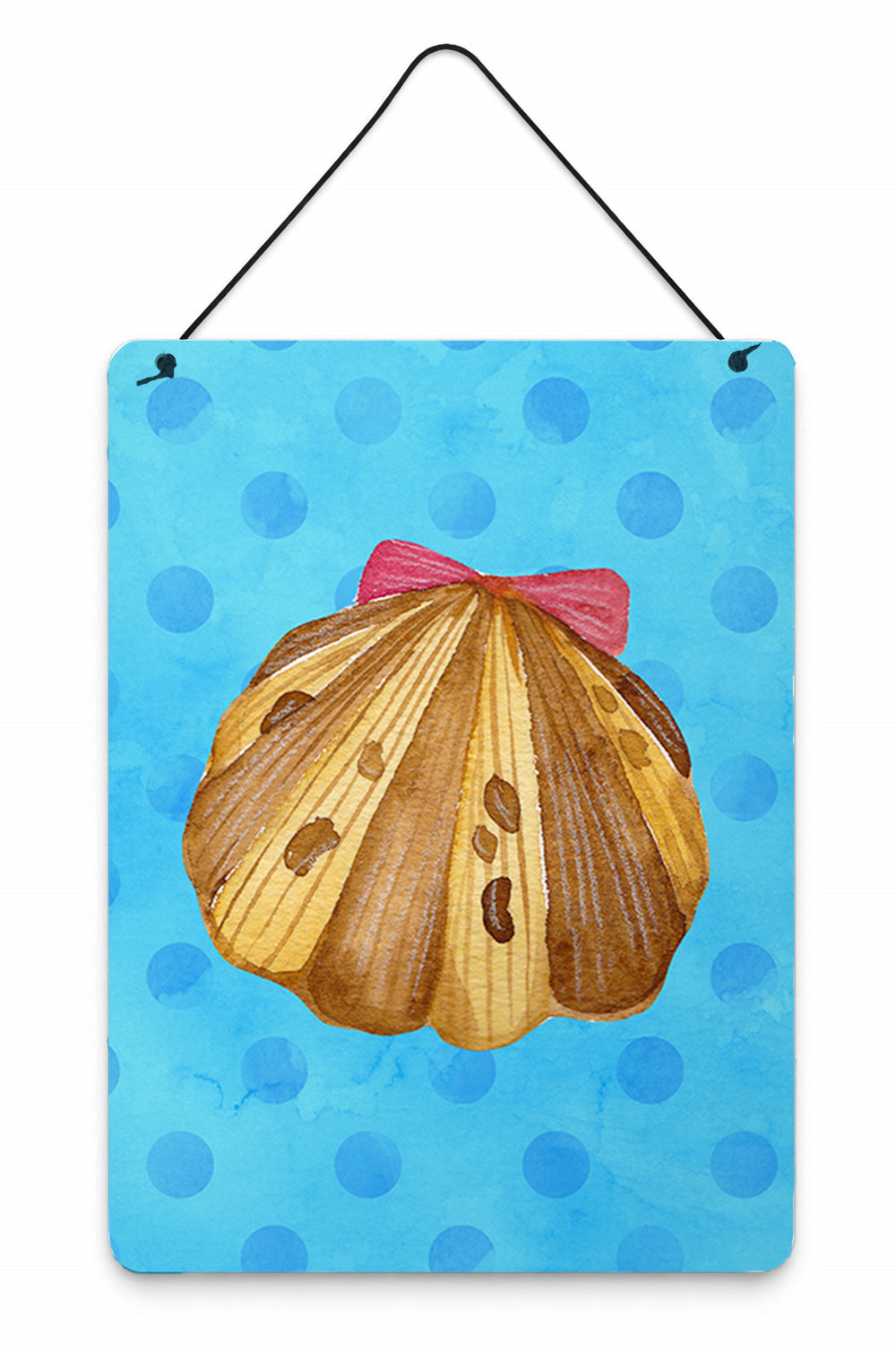 Sea Shell Blue Polkadot Wall or Door Hanging Prints Aluminum Metal Sign Kitchen Wall Bar Bathroom Plaque Home Decor Front Door Plaque, 12x16, Multicolor