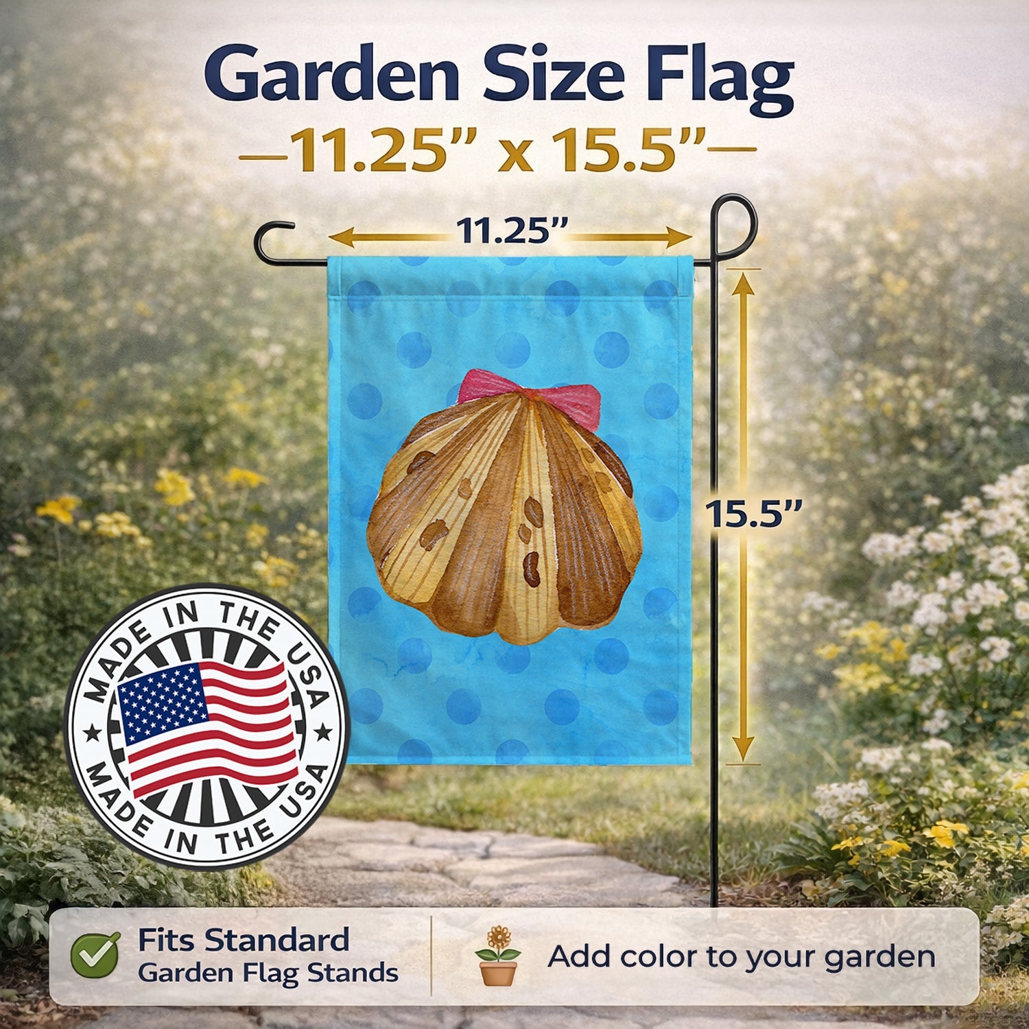 Sea Shell Blue Polkadot Garden Flag Mailbox Decorative Yard Banner Outside Patio Artwork for Flower Beds, Garden Size, Multicolor