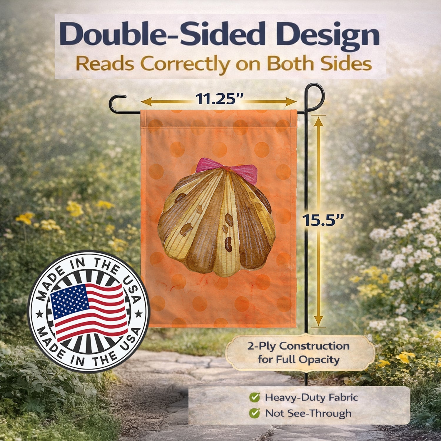 Sea Shell Orange Polkadot Garden Flag Mailbox Decorative Yard Banner Outside Patio Artwork for Flower Beds, Garden Size, Multicolor