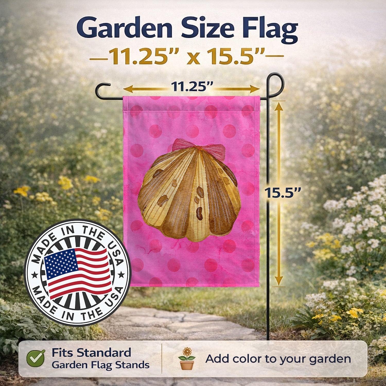 Sea Shell Pink Polkadot Garden Flag Mailbox Decorative Yard Banner Outside Patio Artwork for Flower Beds, Garden Size, Multicolor