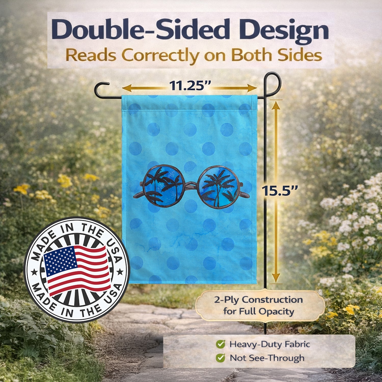 Sunglasses Blue Polkadot Garden Flag Mailbox Decorative Yard Banner Outside Patio Artwork for Flower Beds, Garden Size, Multicolor