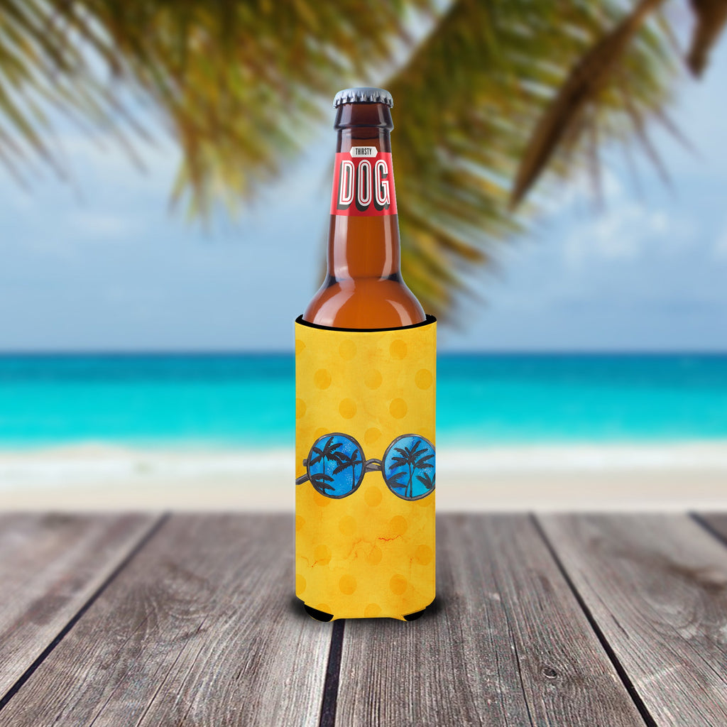 Sunglasses Yellow Polkadot Slim Can Hugger , Insulated Foam Hugger for 12 oz Slim Cans, Beer Bottles & Water Bottles, Printed in USA