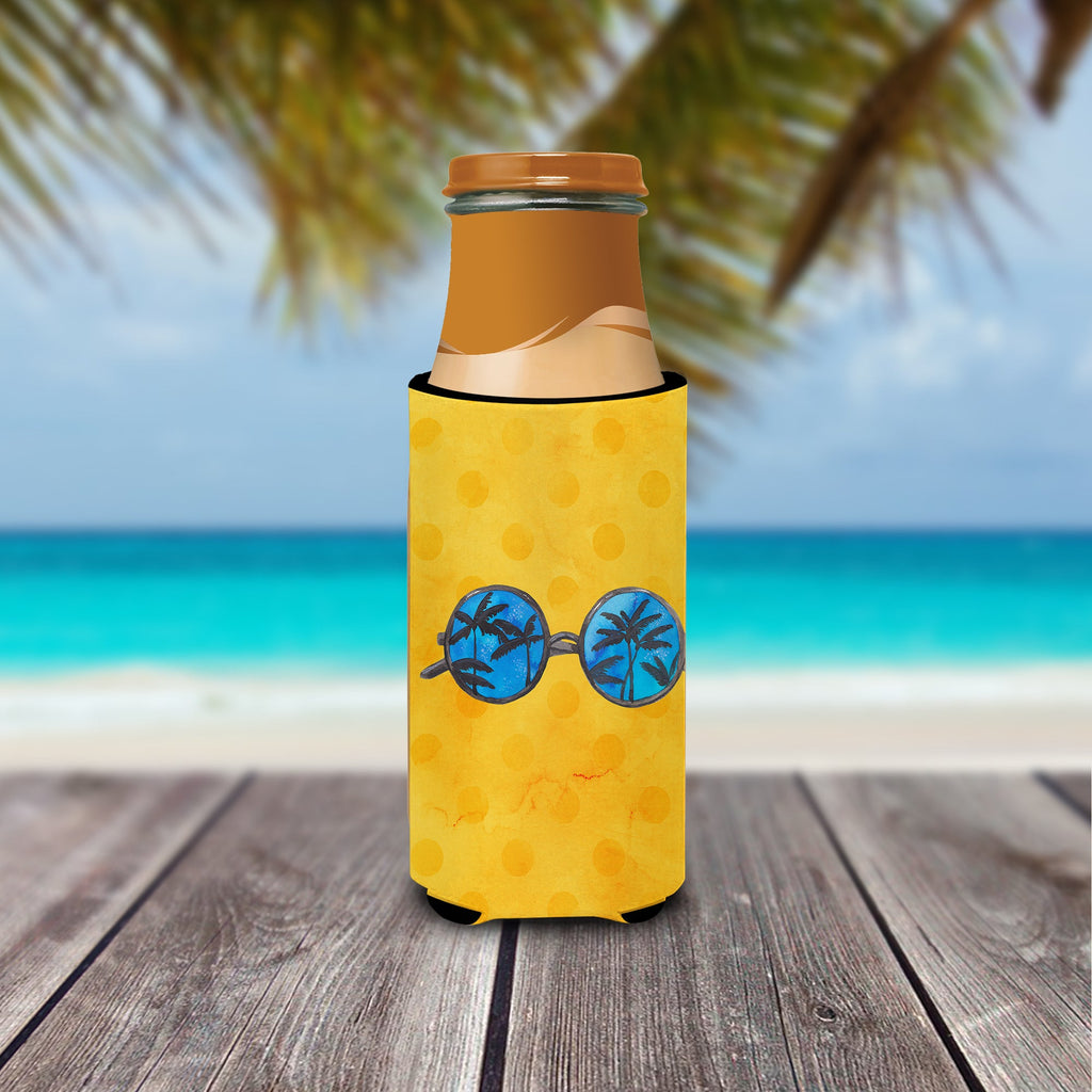 Sunglasses Yellow Polkadot Slim Can Hugger , Insulated Foam Hugger for 12 oz Slim Cans, Beer Bottles & Water Bottles, Printed in USA