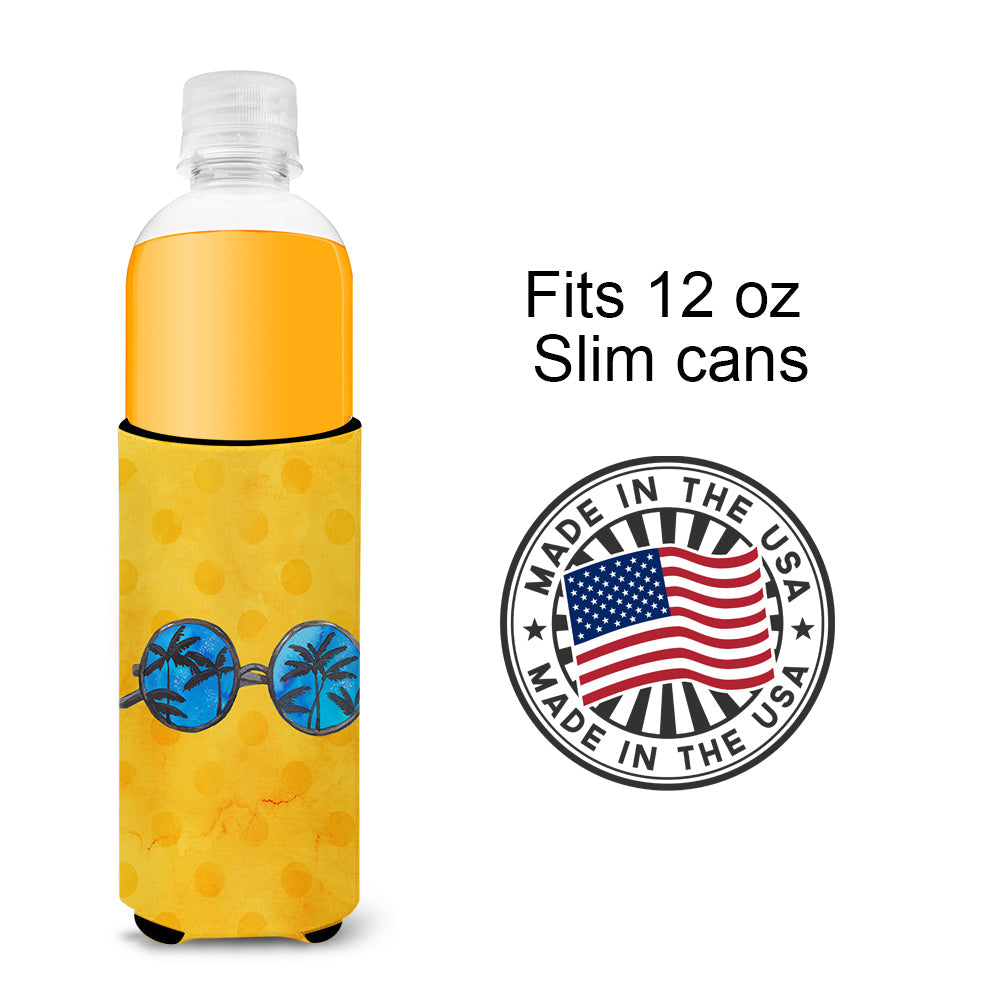 Sunglasses Yellow Polkadot Slim Can Hugger , Insulated Foam Hugger for 12 oz Slim Cans, Beer Bottles & Water Bottles, Printed in USA