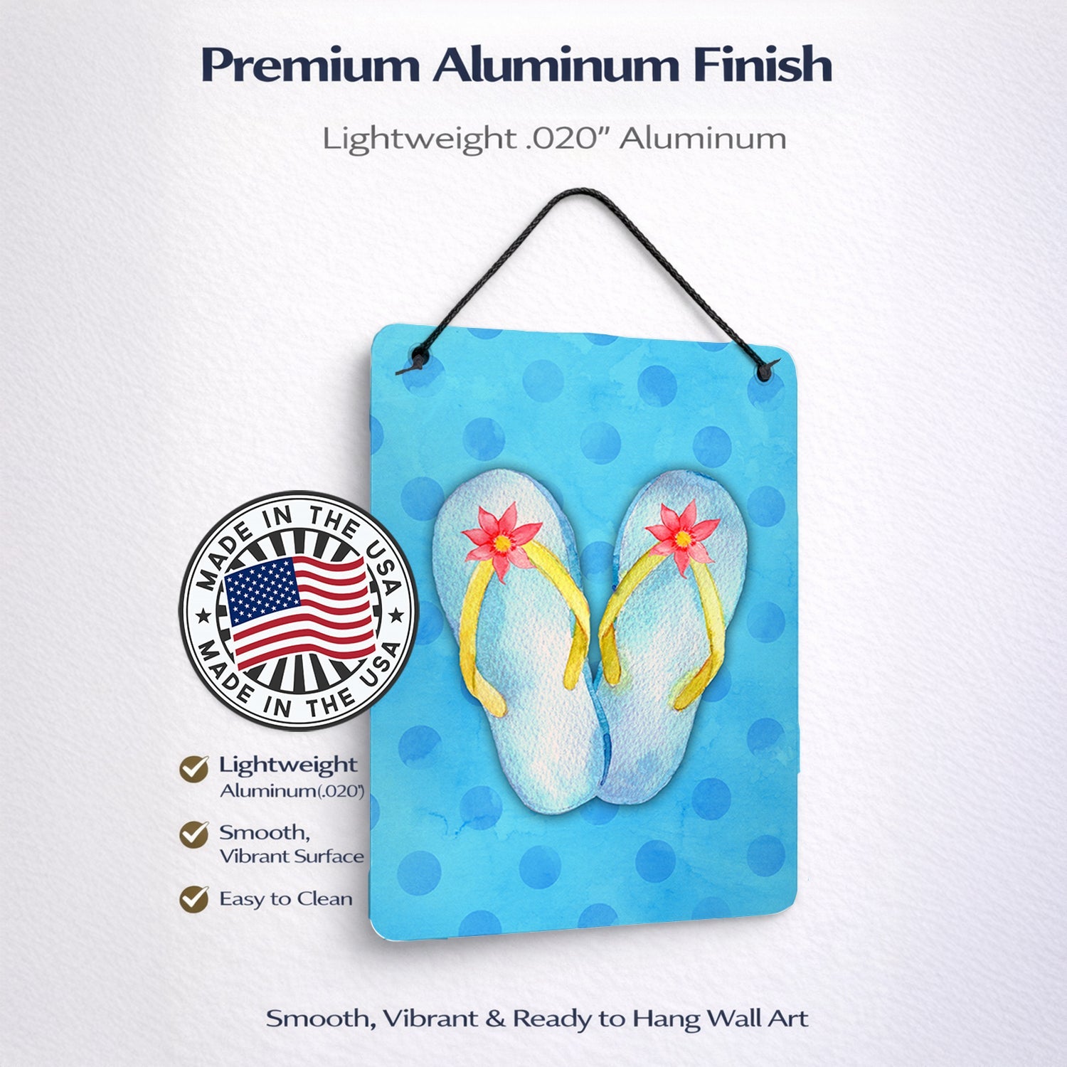 Flip Flops Blue Polkadot Wall or Door Hanging Prints Aluminum Metal Sign Kitchen Wall Bar Bathroom Plaque Home Decor Front Door Plaque, 12x16, Multicolor