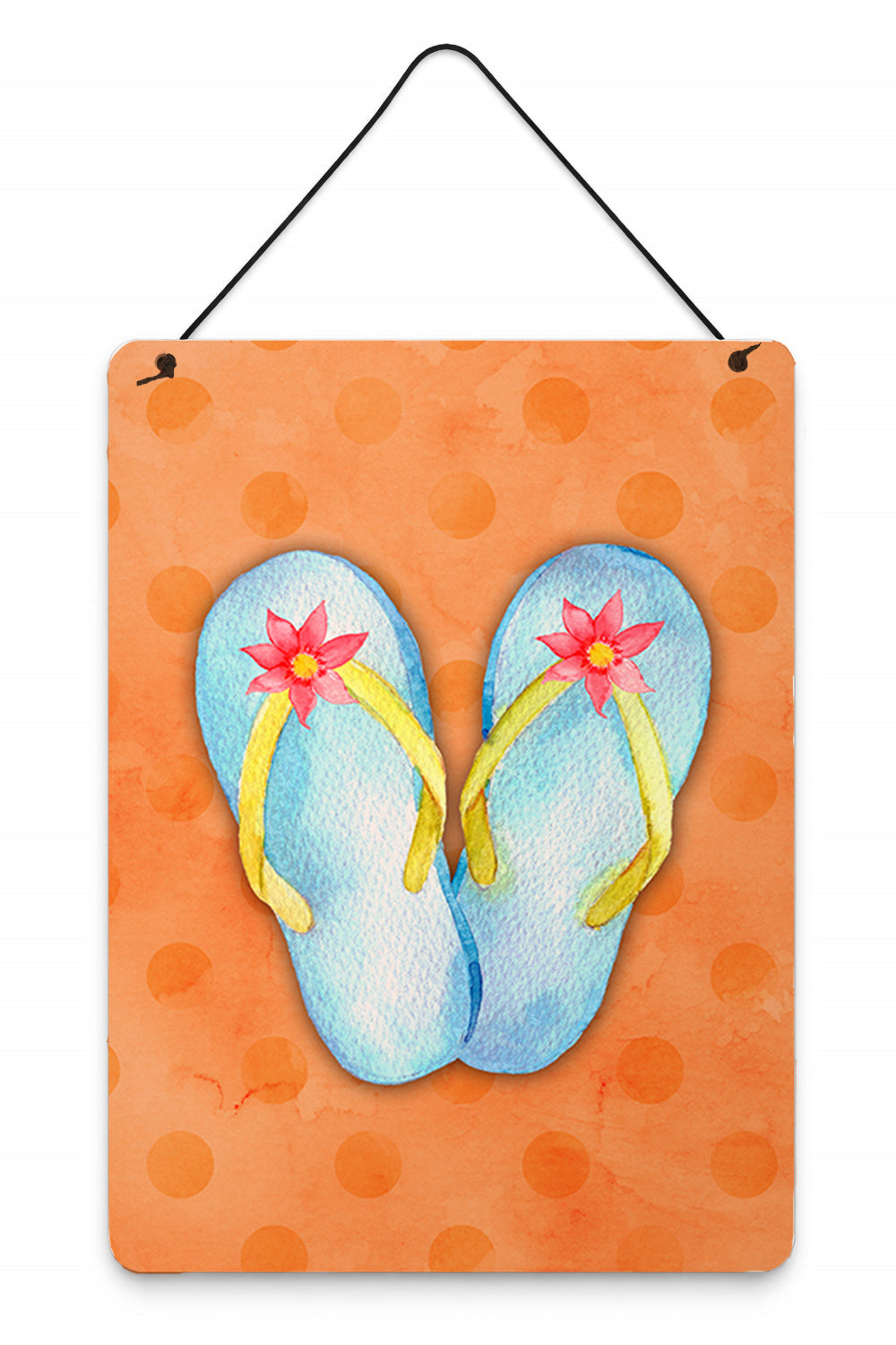 Flip Flops Orange Polkadot Wall or Door Hanging Prints Aluminum Metal Sign Kitchen Wall Bar Bathroom Plaque Home Decor Front Door Plaque, 12x16, Multicolor