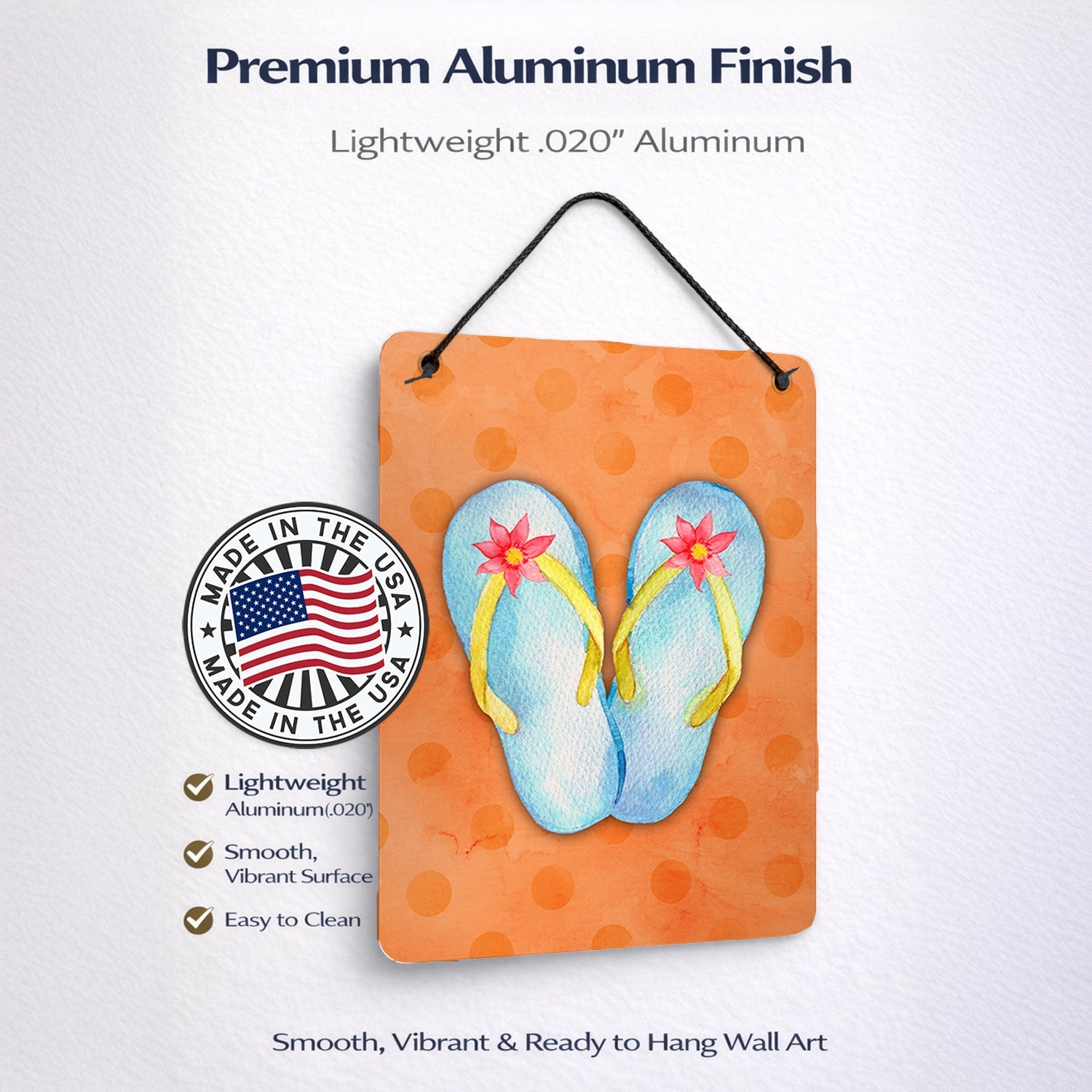 Flip Flops Orange Polkadot Wall or Door Hanging Prints Aluminum Metal Sign Kitchen Wall Bar Bathroom Plaque Home Decor Front Door Plaque, 12x16, Multicolor