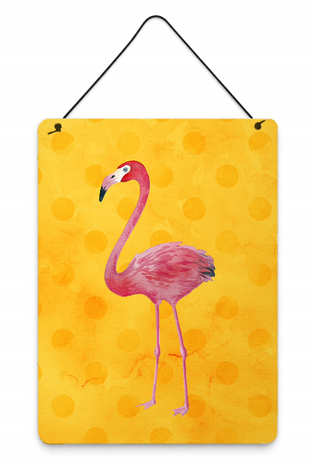 Flamingo Yellow Polkadot Wall or Door Hanging Prints Aluminum Metal Sign Kitchen Wall Bar Bathroom Plaque Home Decor Front Door Plaque, 12x16, Multicolor
