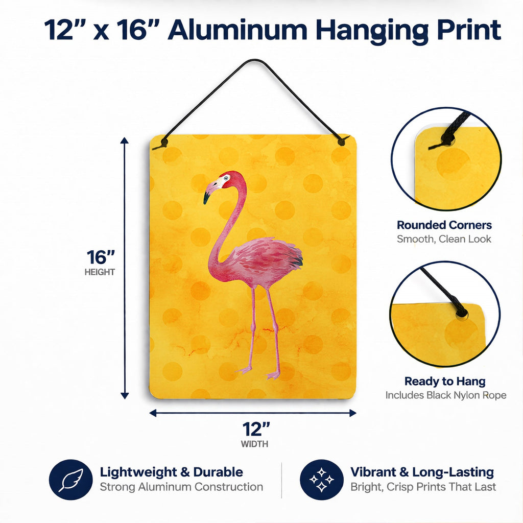 Flamingo Yellow Polkadot Wall or Door Hanging Prints Aluminum Metal Sign Kitchen Wall Bar Bathroom Plaque Home Decor Front Door Plaque, 12x16, Multicolor
