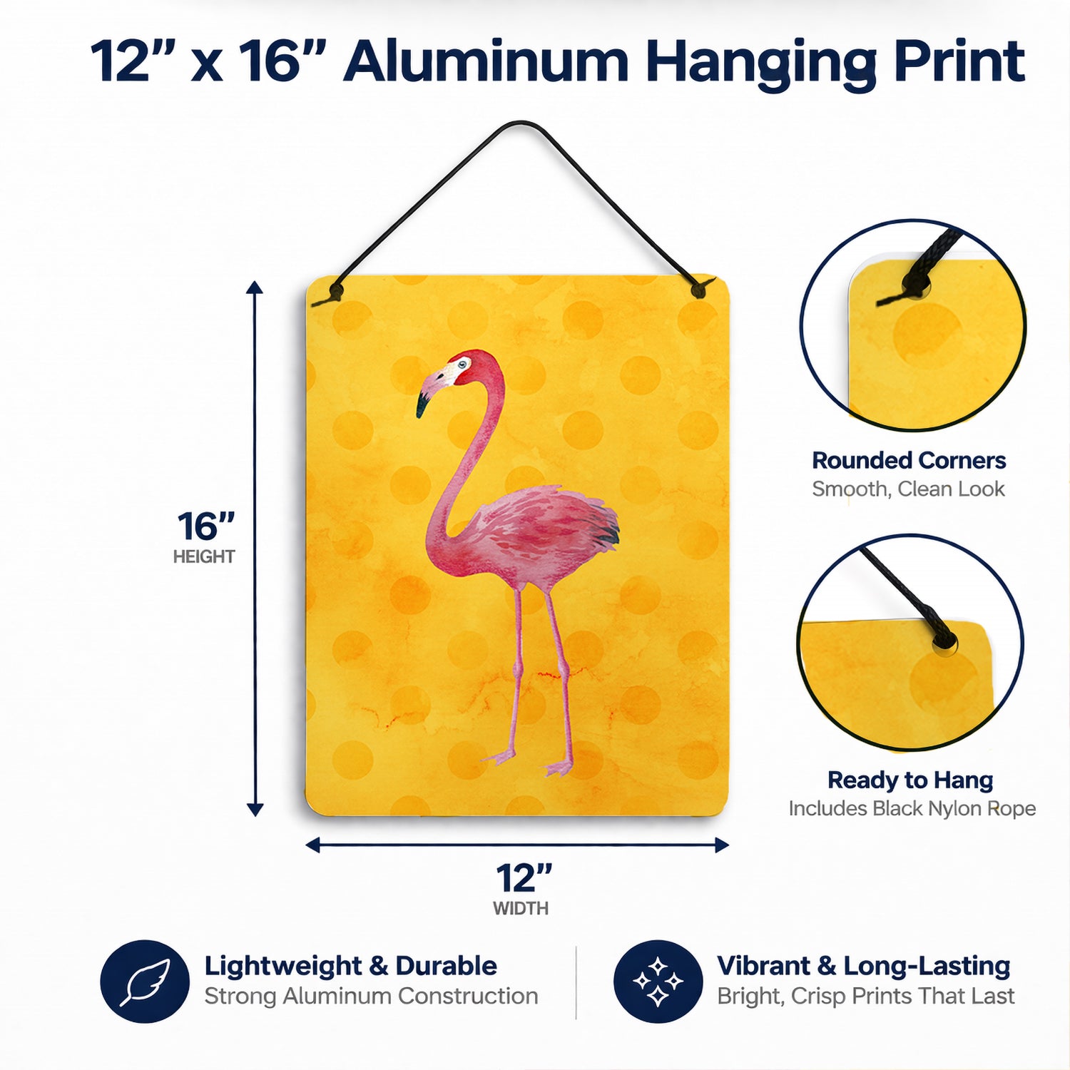 Flamingo Yellow Polkadot Wall or Door Hanging Prints Aluminum Metal Sign Kitchen Wall Bar Bathroom Plaque Home Decor Front Door Plaque, 12x16, Multicolor