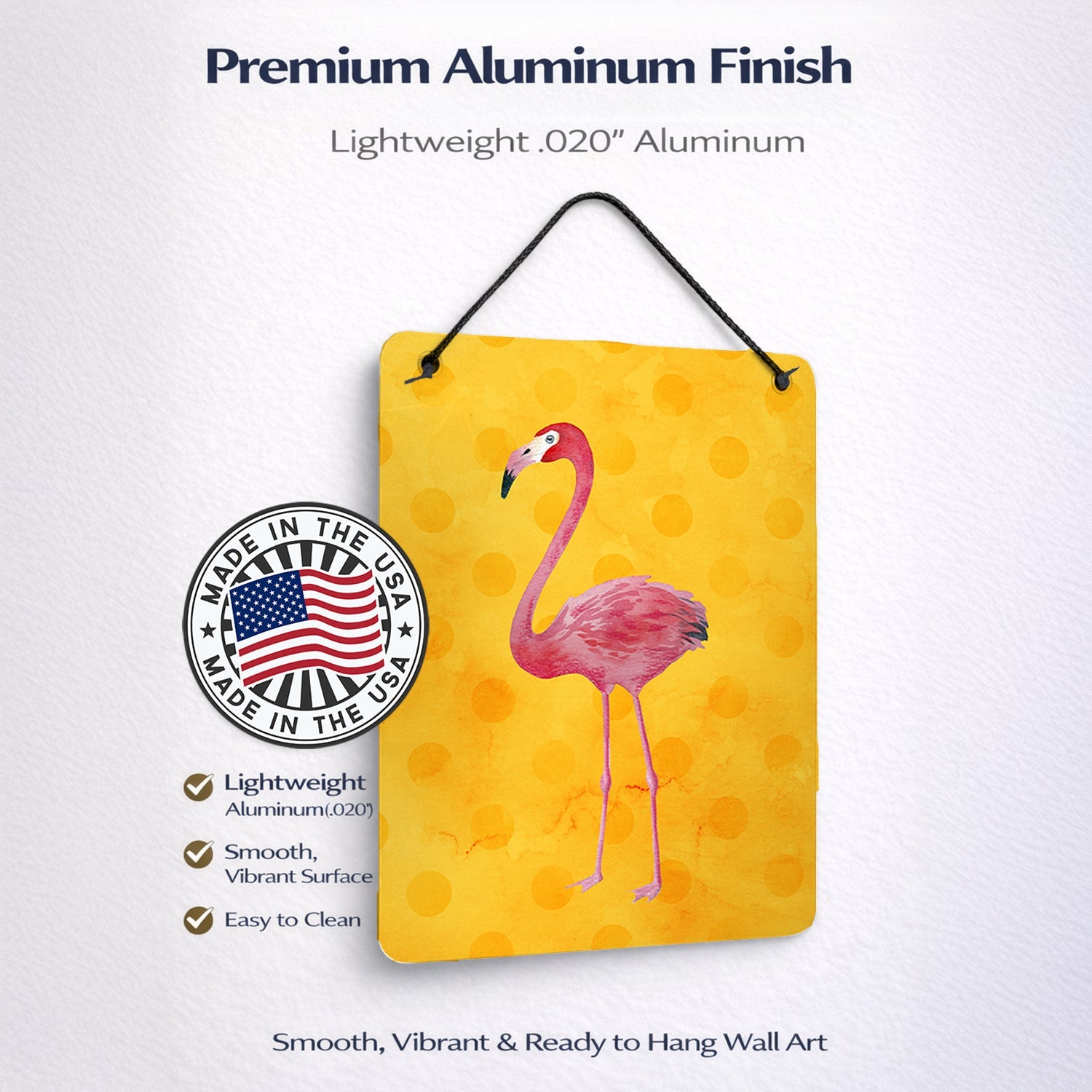 Flamingo Yellow Polkadot Wall or Door Hanging Prints Aluminum Metal Sign Kitchen Wall Bar Bathroom Plaque Home Decor Front Door Plaque, 12x16, Multicolor