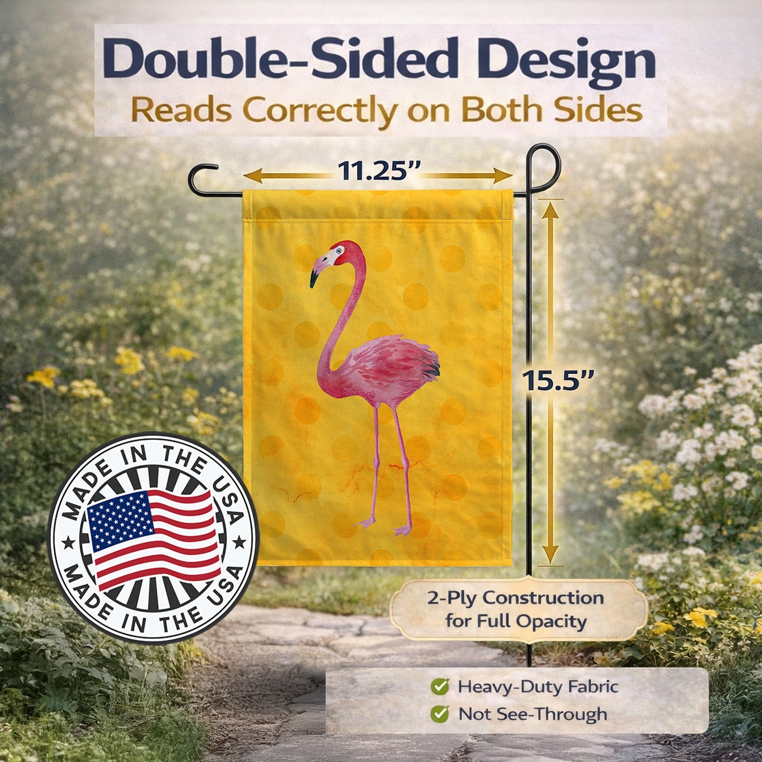 Flamingo Yellow Polkadot Garden Flag Mailbox Decorative Yard Banner Outside Patio Artwork for Flower Beds, Garden Size, Multicolor
