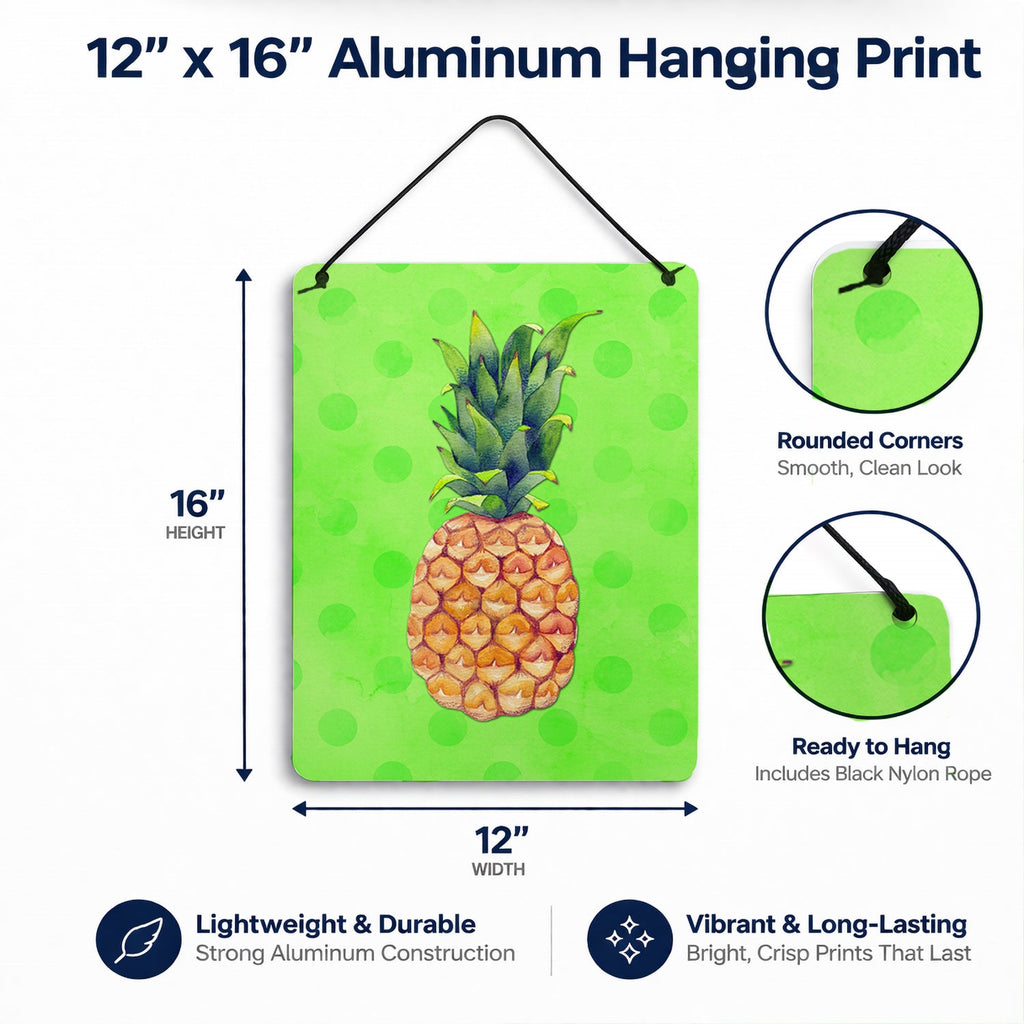 Pineapple Green Polkadot Wall or Door Hanging Prints Aluminum Metal Sign Kitchen Wall Bar Bathroom Plaque Home Decor Front Door Plaque, 12x16, Multicolor