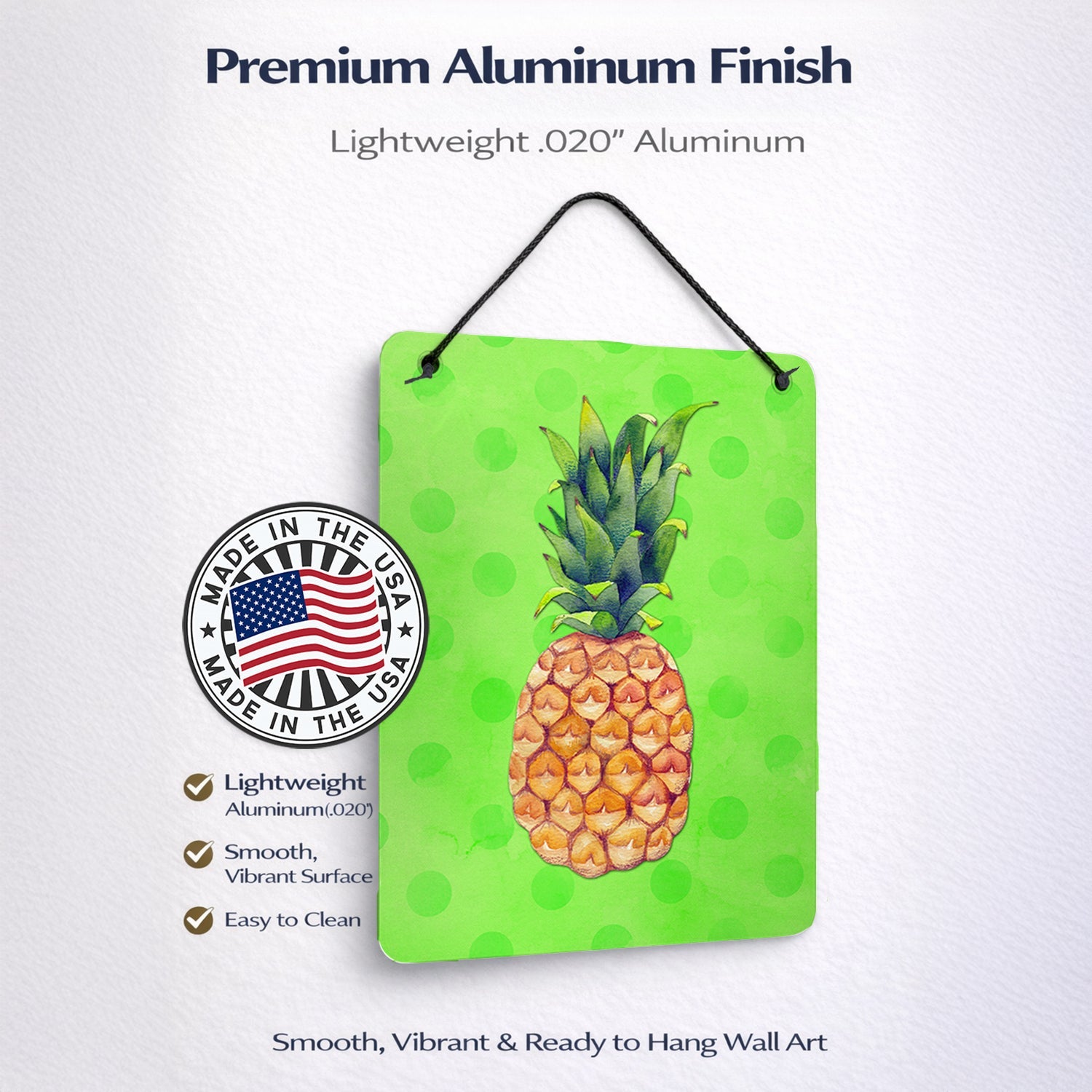Pineapple Green Polkadot Wall or Door Hanging Prints Aluminum Metal Sign Kitchen Wall Bar Bathroom Plaque Home Decor Front Door Plaque, 12x16, Multicolor