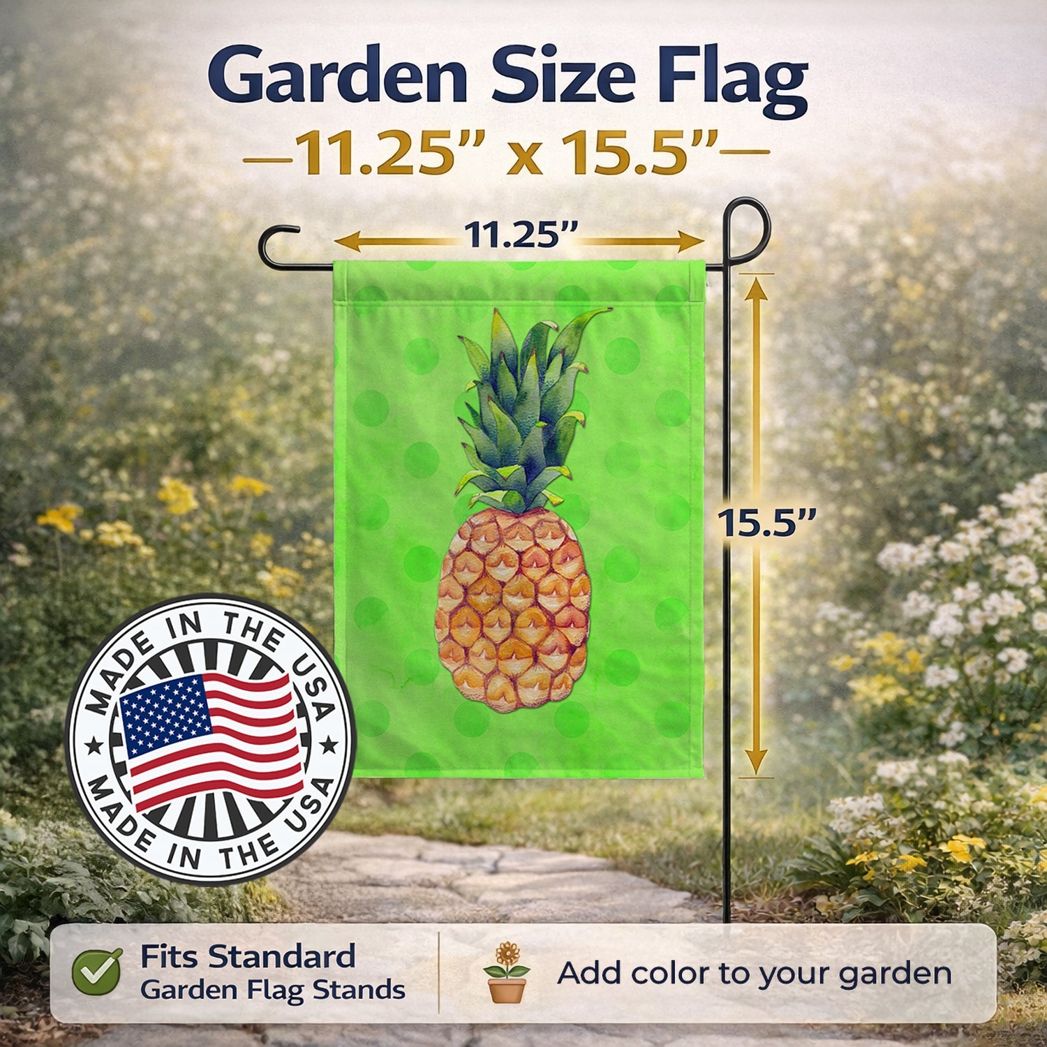 Pineapple Green Polkadot Garden Flag Mailbox Decorative Yard Banner Outside Patio Artwork for Flower Beds, Garden Size, Multicolor