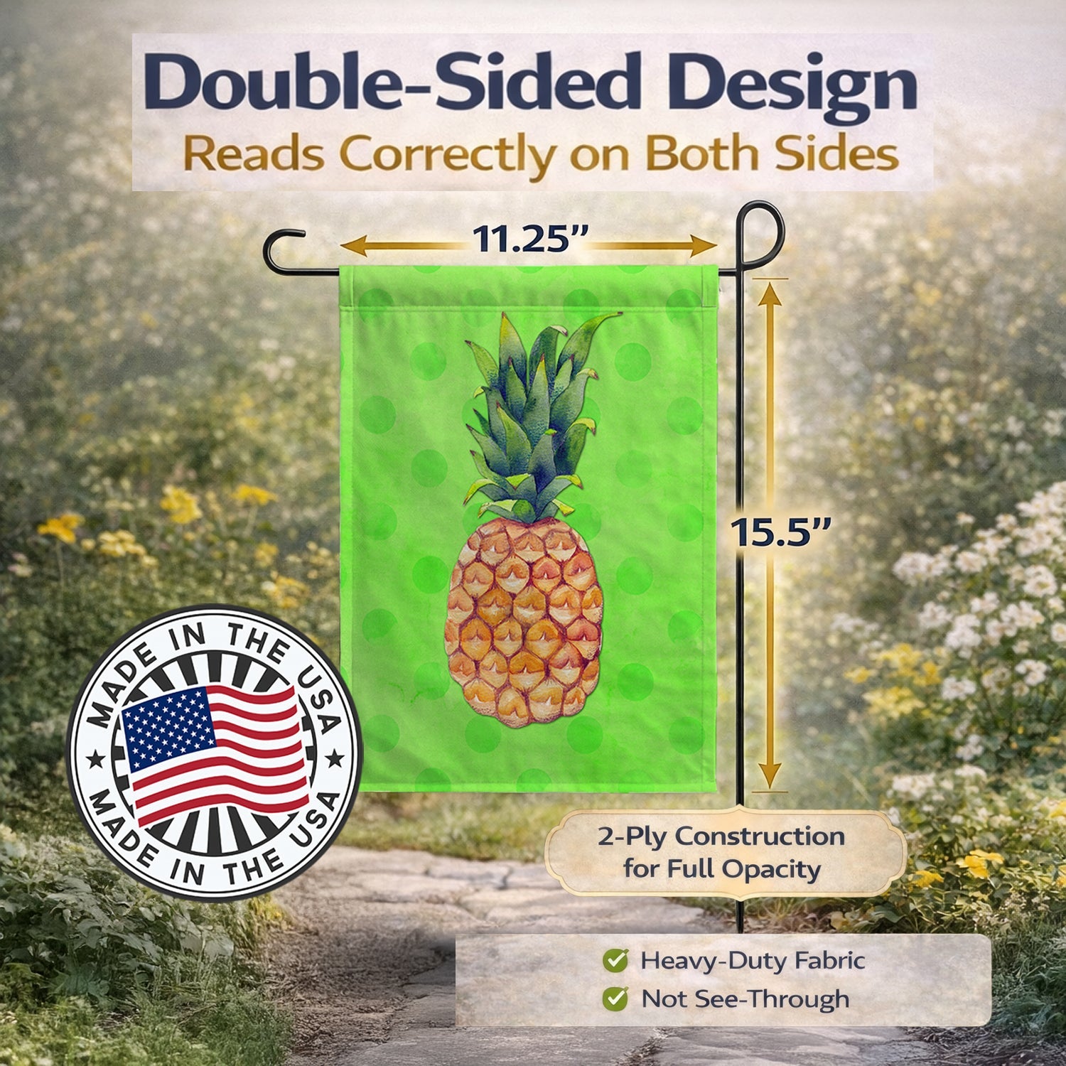 Pineapple Green Polkadot Garden Flag Mailbox Decorative Yard Banner Outside Patio Artwork for Flower Beds, Garden Size, Multicolor