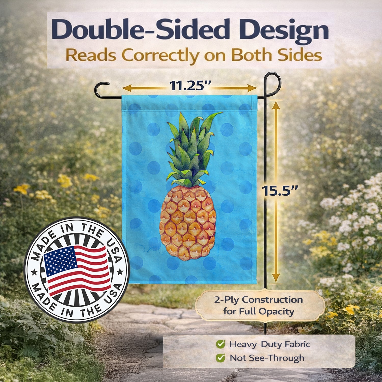 Pineapple Blue Polkadot Garden Flag Mailbox Decorative Yard Banner Outside Patio Artwork for Flower Beds, Garden Size, Multicolor
