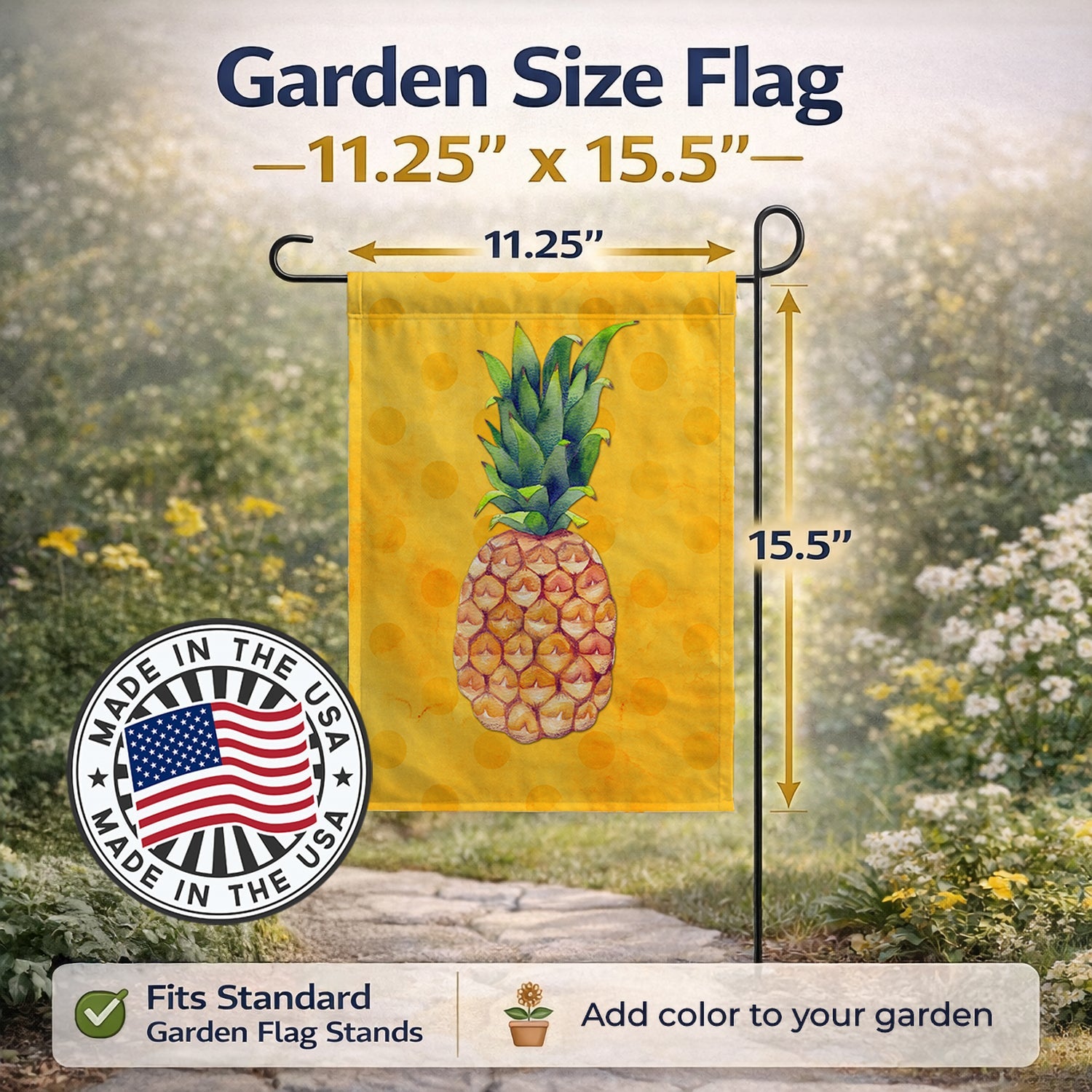 Pineapple Yellow Polkadot Garden Flag Mailbox Decorative Yard Banner Outside Patio Artwork for Flower Beds, Garden Size, Multicolor