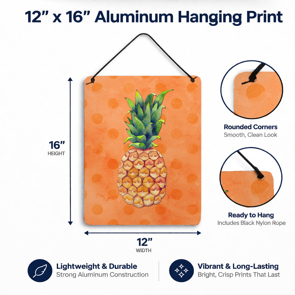 Pineapple Orange Polkadot Wall or Door Hanging Prints Aluminum Metal Sign Kitchen Wall Bar Bathroom Plaque Home Decor Front Door Plaque, 12x16, Multicolor
