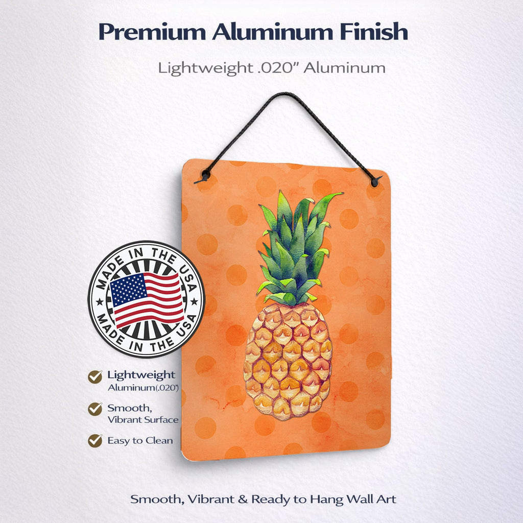 Pineapple Orange Polkadot Wall or Door Hanging Prints Aluminum Metal Sign Kitchen Wall Bar Bathroom Plaque Home Decor Front Door Plaque, 12x16, Multicolor
