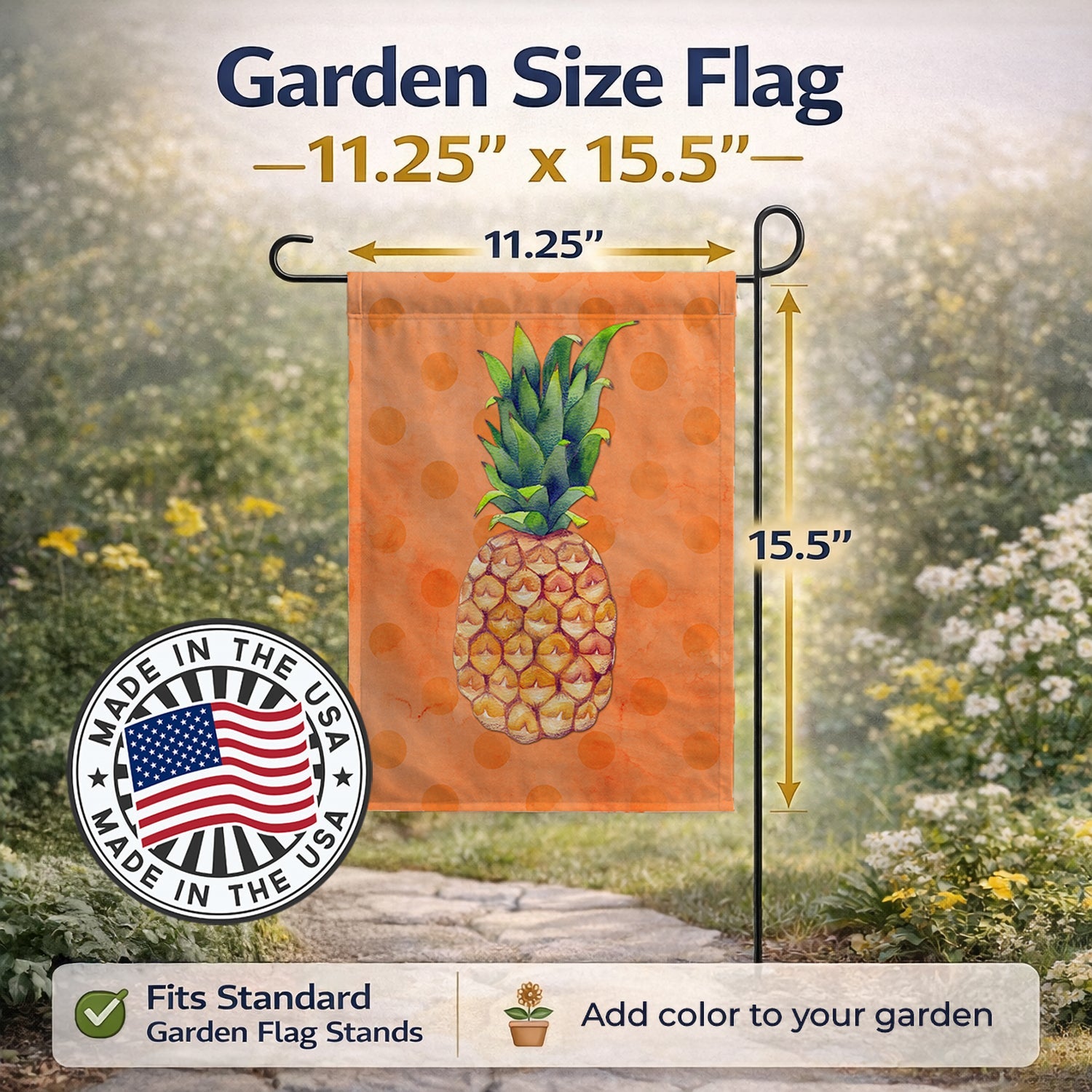 Pineapple Orange Polkadot Garden Flag Mailbox Decorative Yard Banner Outside Patio Artwork for Flower Beds, Garden Size, Multicolor