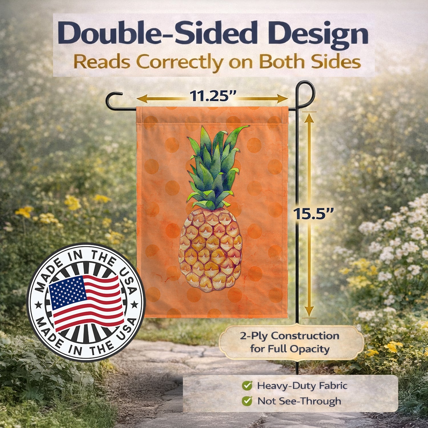 Pineapple Orange Polkadot Garden Flag Mailbox Decorative Yard Banner Outside Patio Artwork for Flower Beds, Garden Size, Multicolor