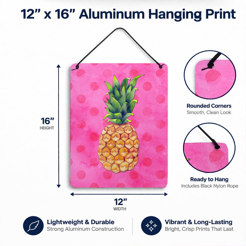 Pineapple Pink Polkadot Wall or Door Hanging Prints Aluminum Metal Sign Kitchen Wall Bar Bathroom Plaque Home Decor Front Door Plaque, 12x16, Multicolor