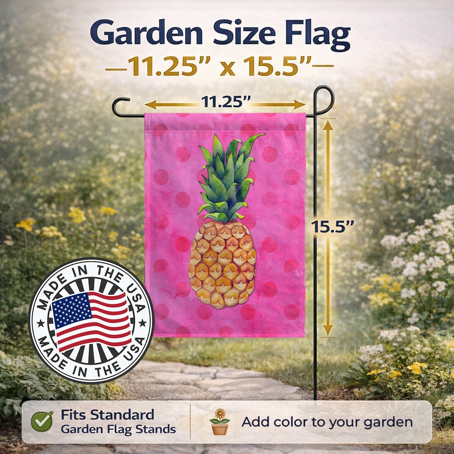 Pineapple Pink Polkadot Garden Flag Mailbox Decorative Yard Banner Outside Patio Artwork for Flower Beds, Garden Size, Multicolor