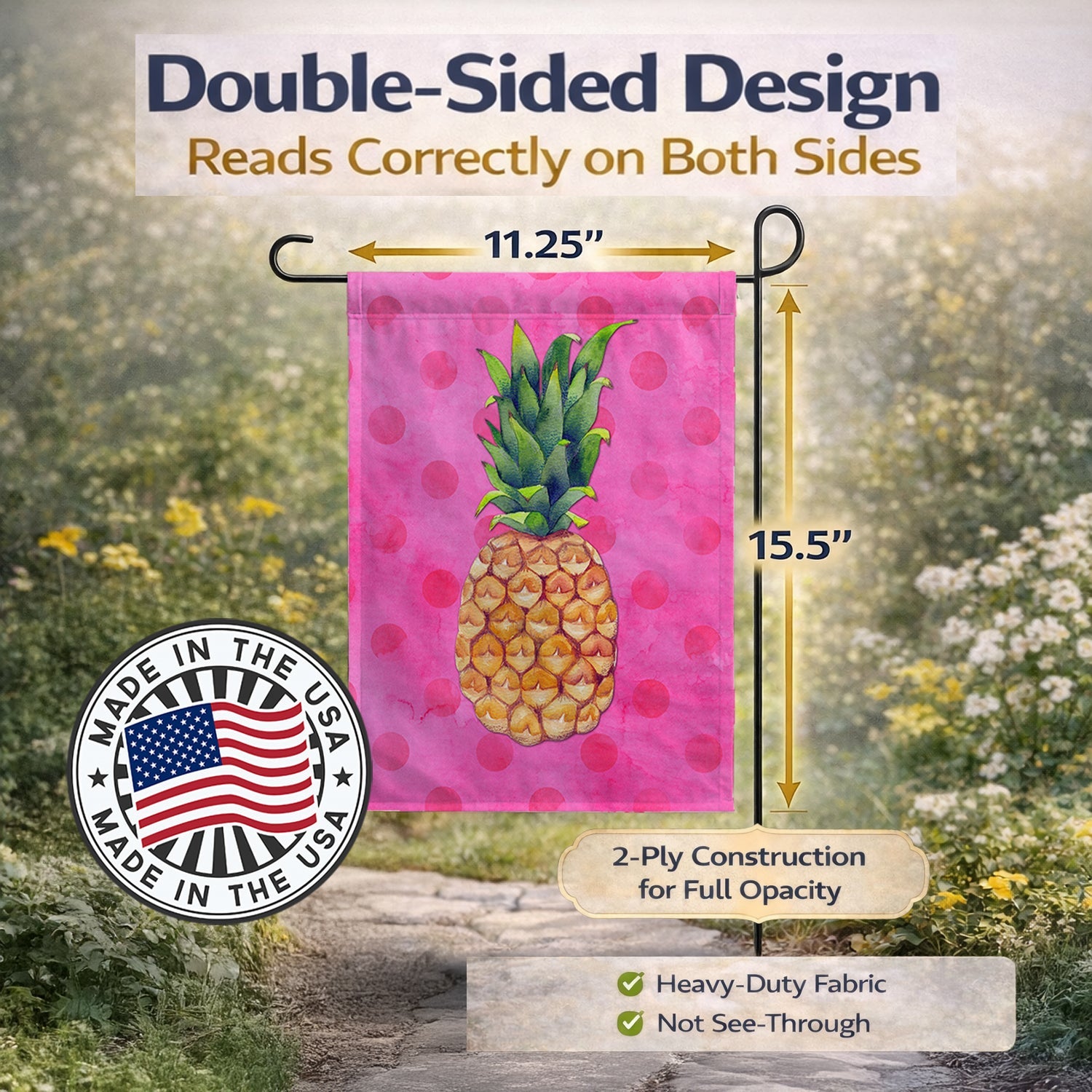 Pineapple Pink Polkadot Garden Flag Mailbox Decorative Yard Banner Outside Patio Artwork for Flower Beds, Garden Size, Multicolor