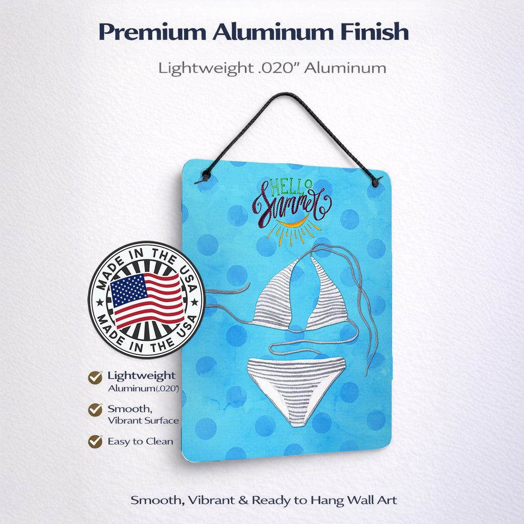 Bikini Swimsuit Blue Polkadot Wall or Door Hanging Prints Aluminum Metal Sign Kitchen Wall Bar Bathroom Plaque Home Decor Front Door Plaque, 12x16, Multicolor